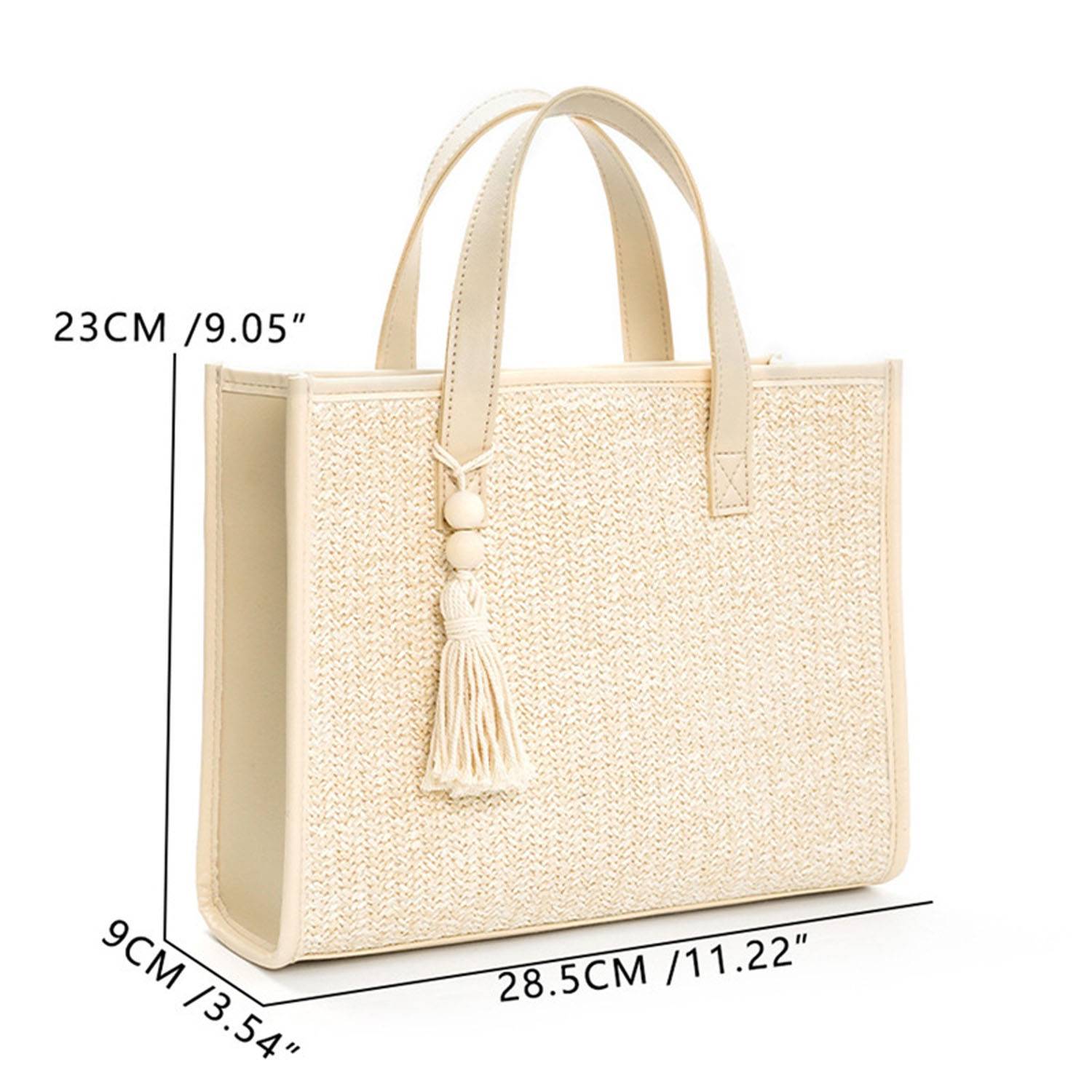 Lightweight Woven Tote Bag w/ PU Leather Handles 5