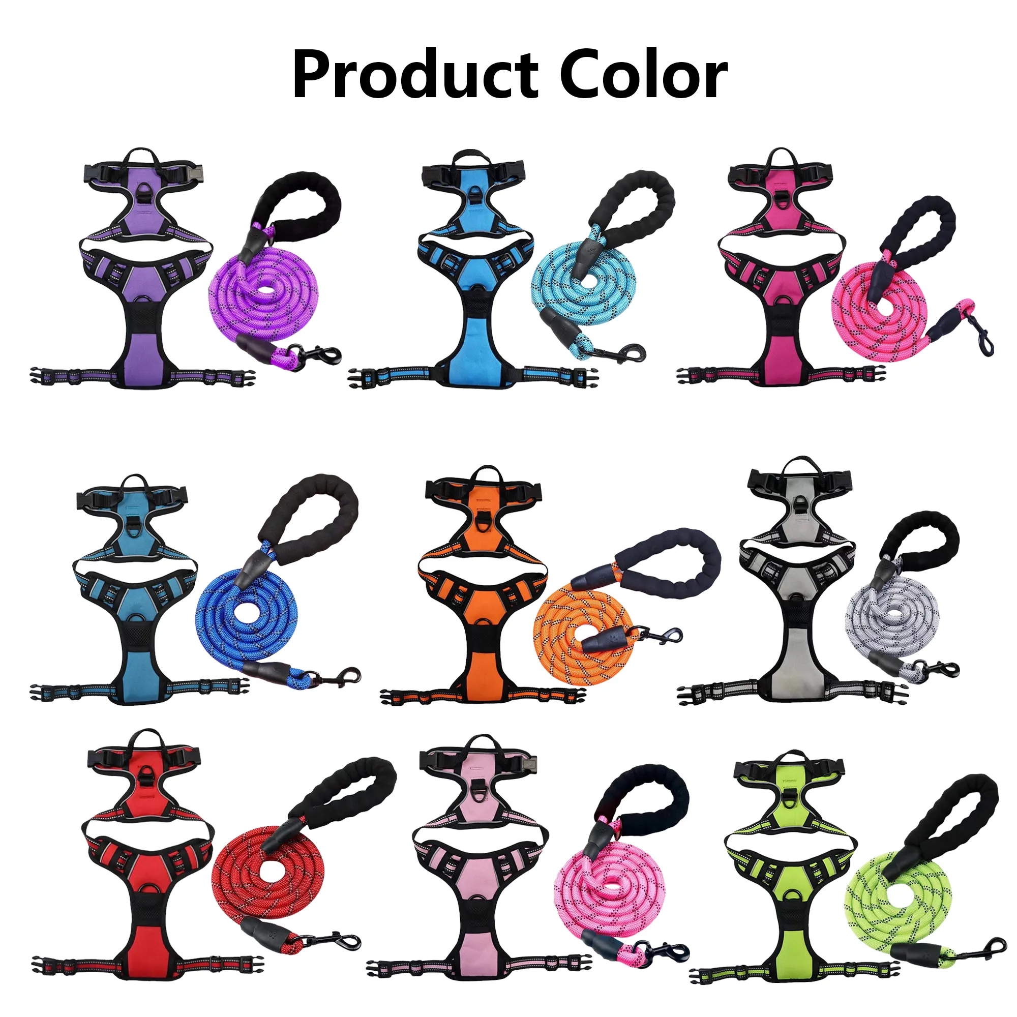 Adjustable Dual Reflective Dog Harness Vest Leash Set 9