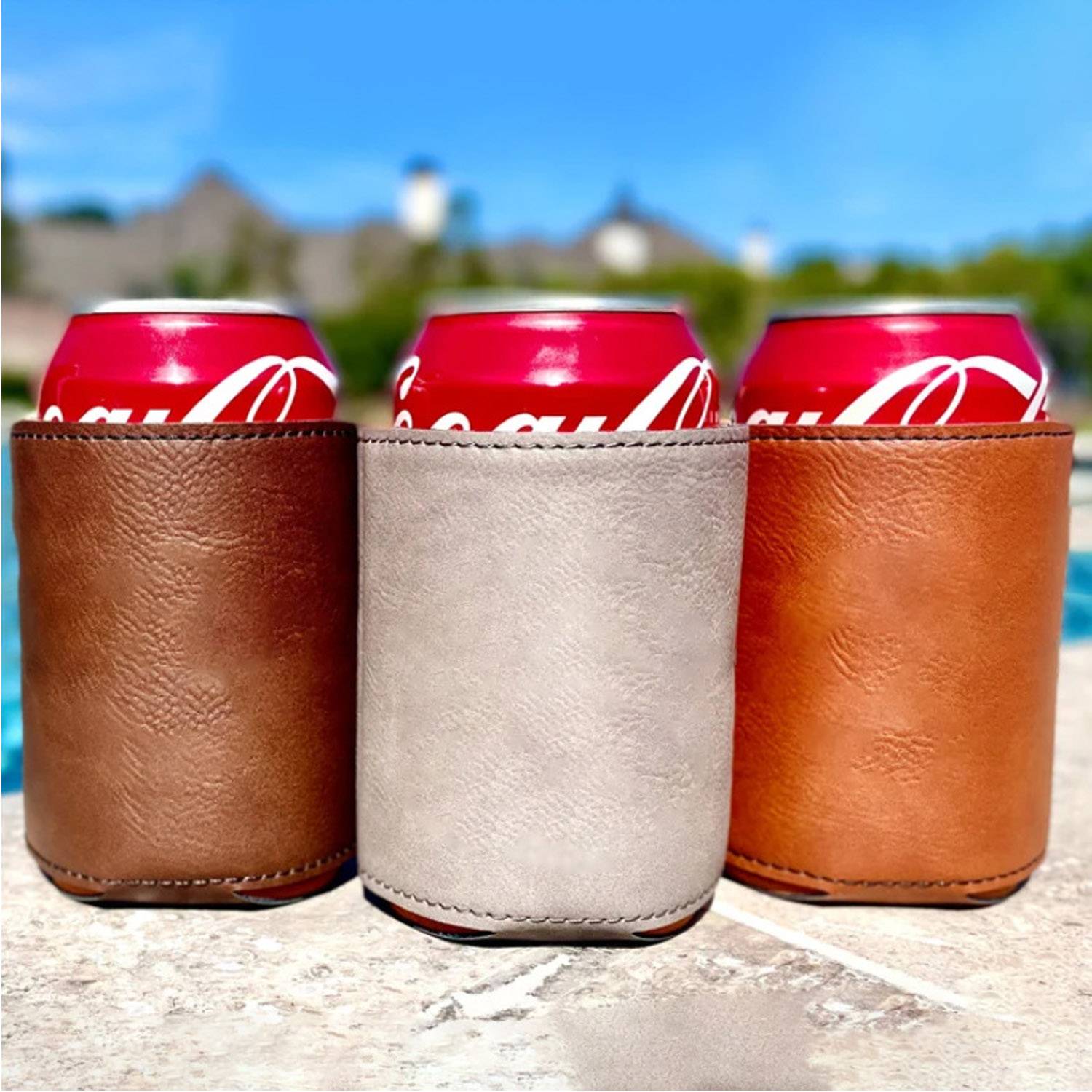 PU Leather Can Cooler Sleeve, custom koozie with logo imprint 7