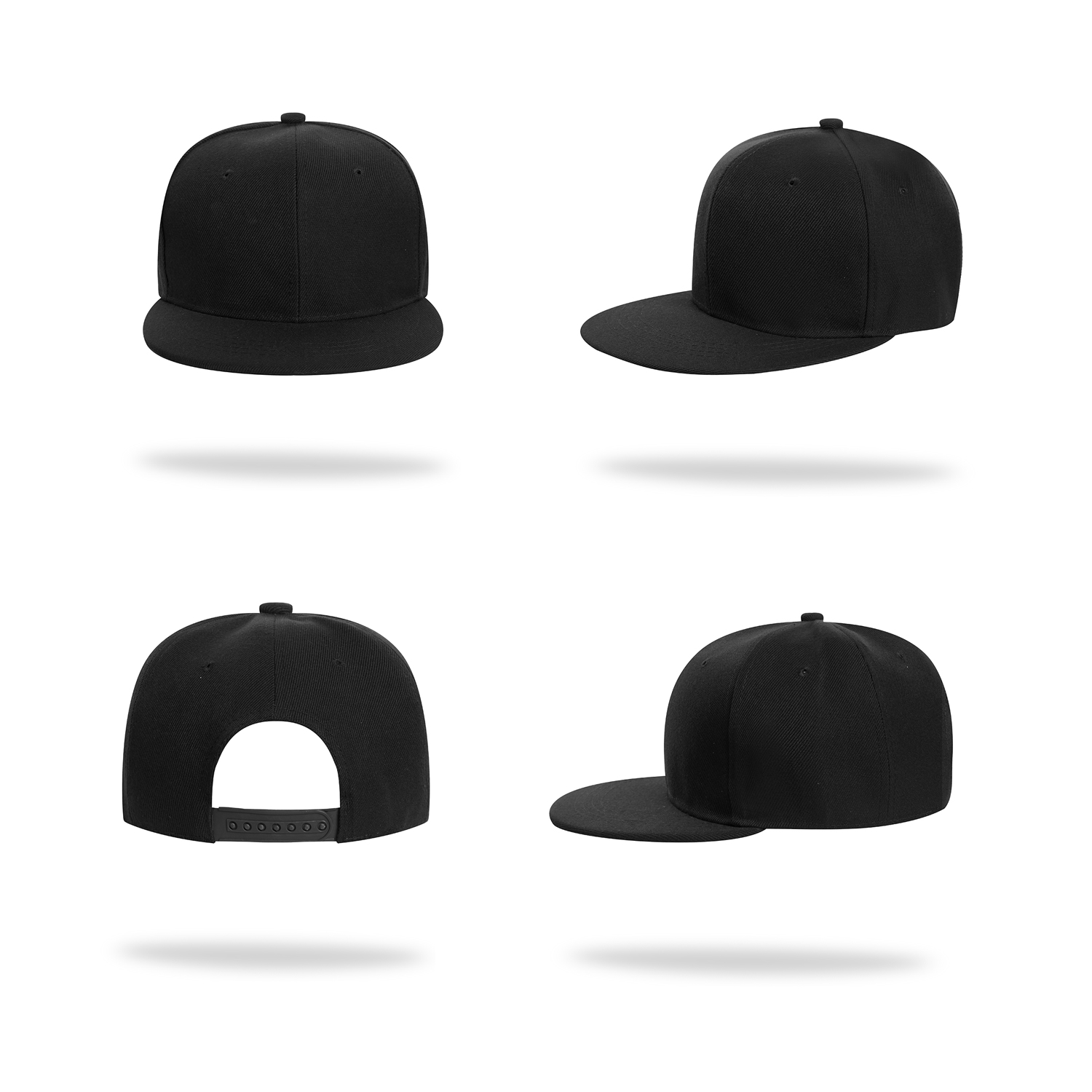 Stock Solid Color Polyester 6 Panel Cap w/Flat Visor & Snapback Fastener 5