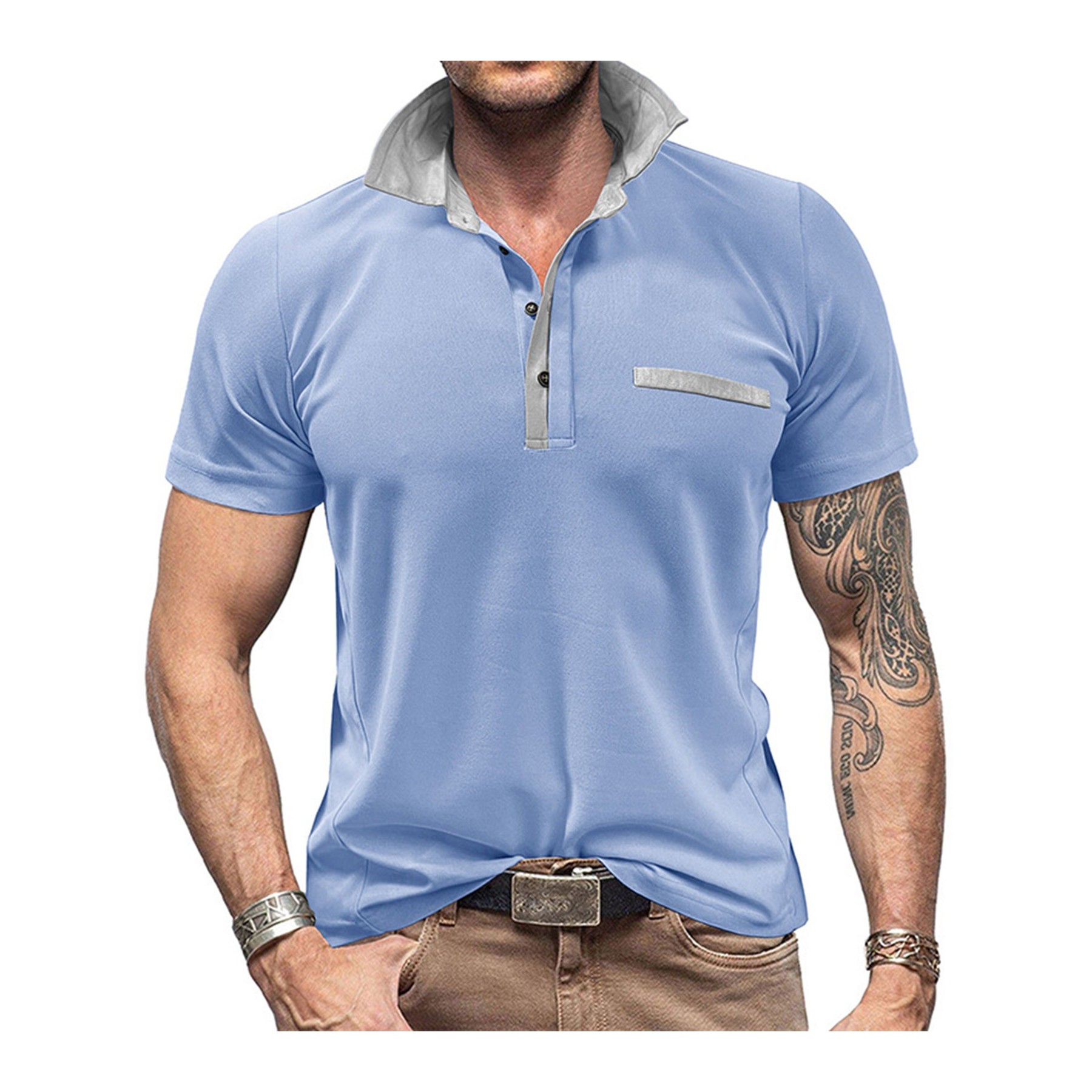 Lapel Color Block Short Sleeve Polo Shirt 7