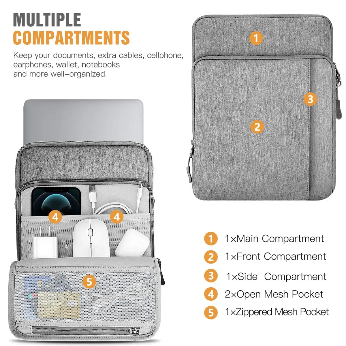 13" Laptop Sleeve Case Carrying Bag with Pockets 5