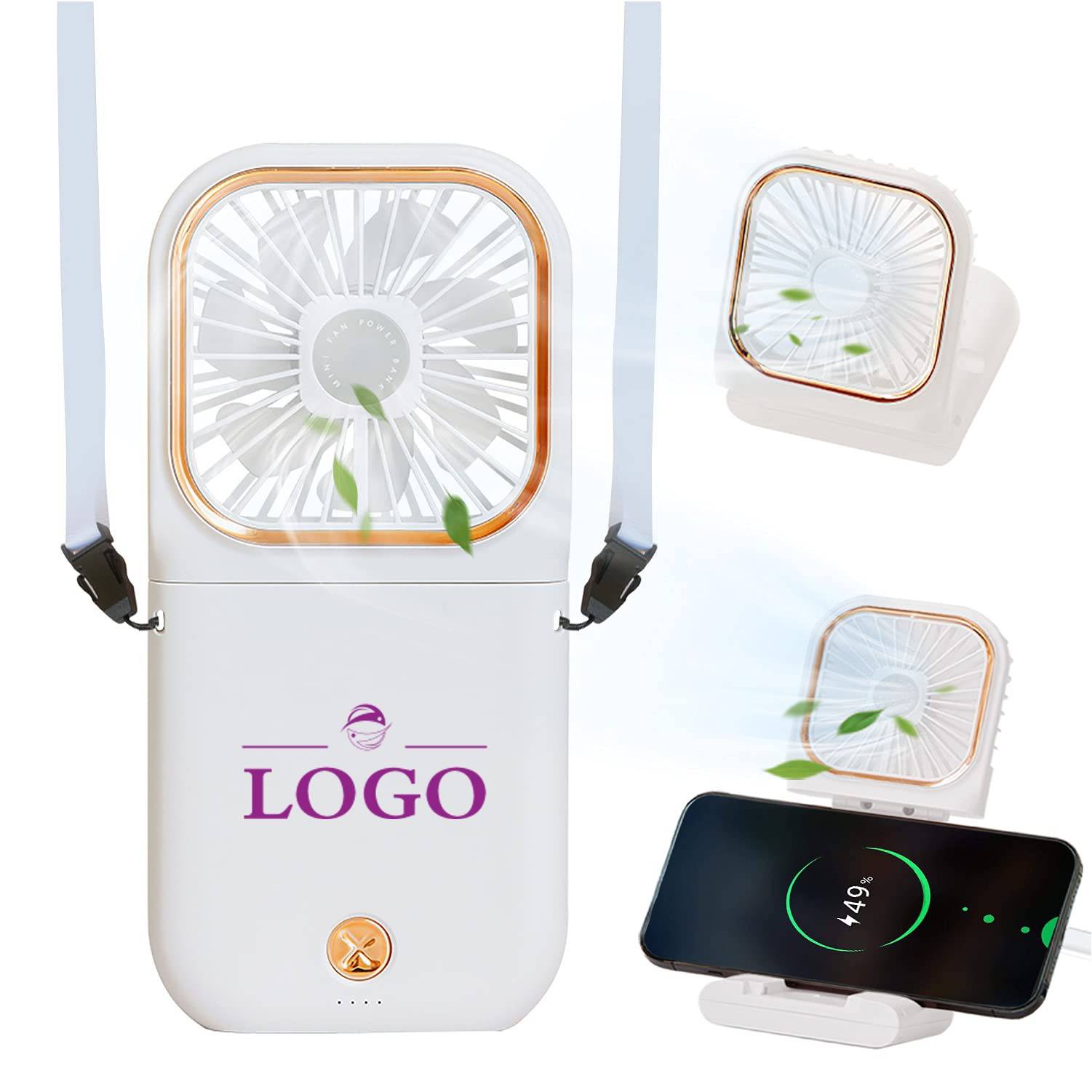 Multi-Functional Portable Fan With Power Bank And Lanyard