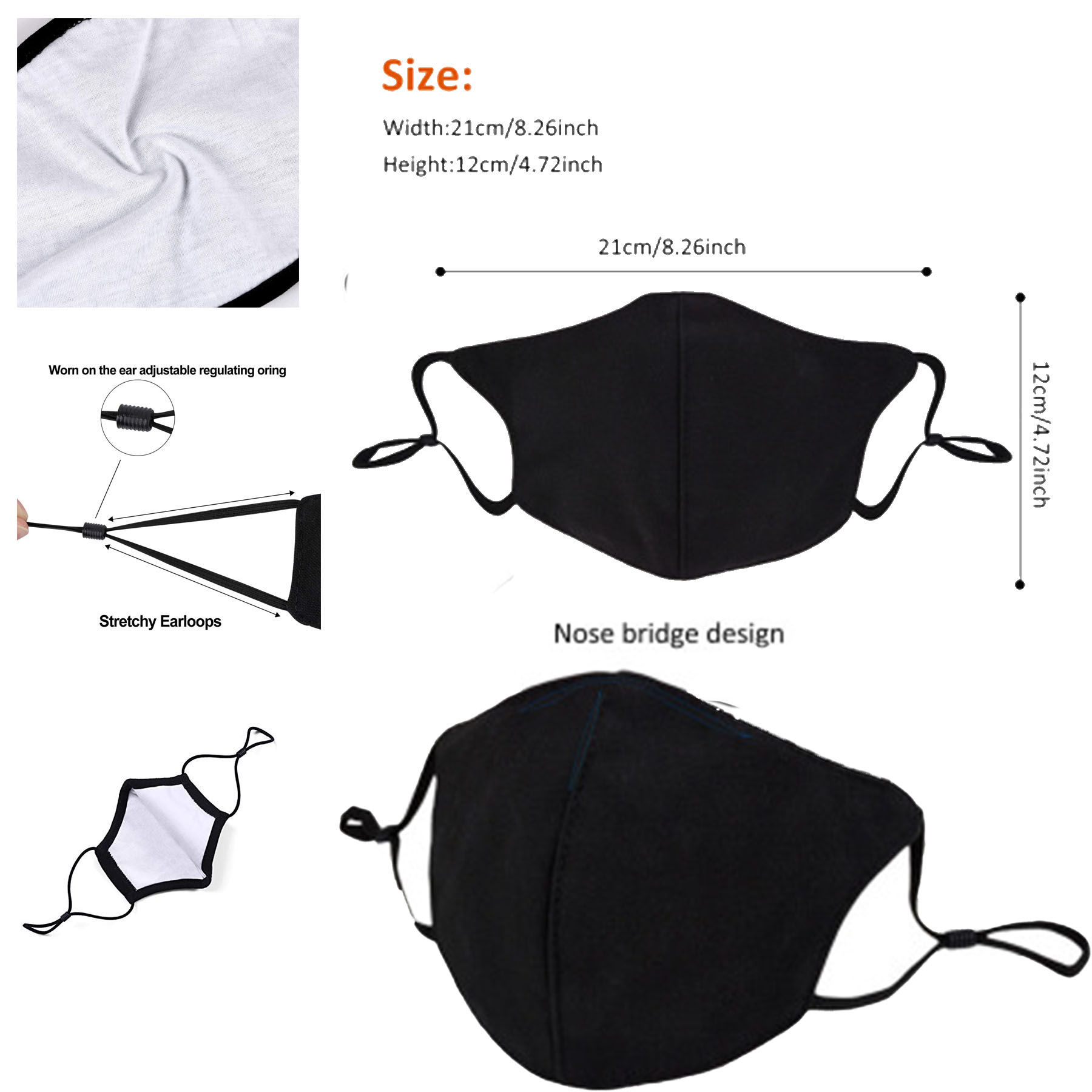 Black Mouth Mask Anti Dust Face Covers Funny Pattern Cotton Mask 1
