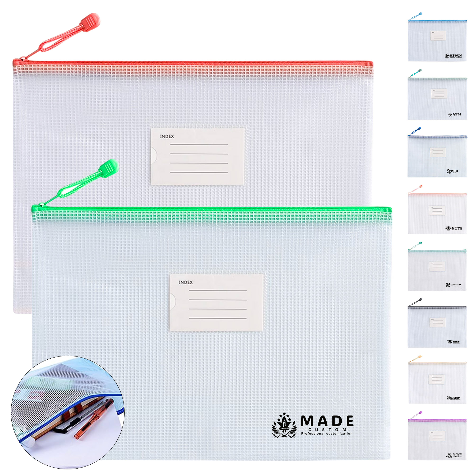 Waterproof A4 Grid PVC Zipper File Bags With Lable 8