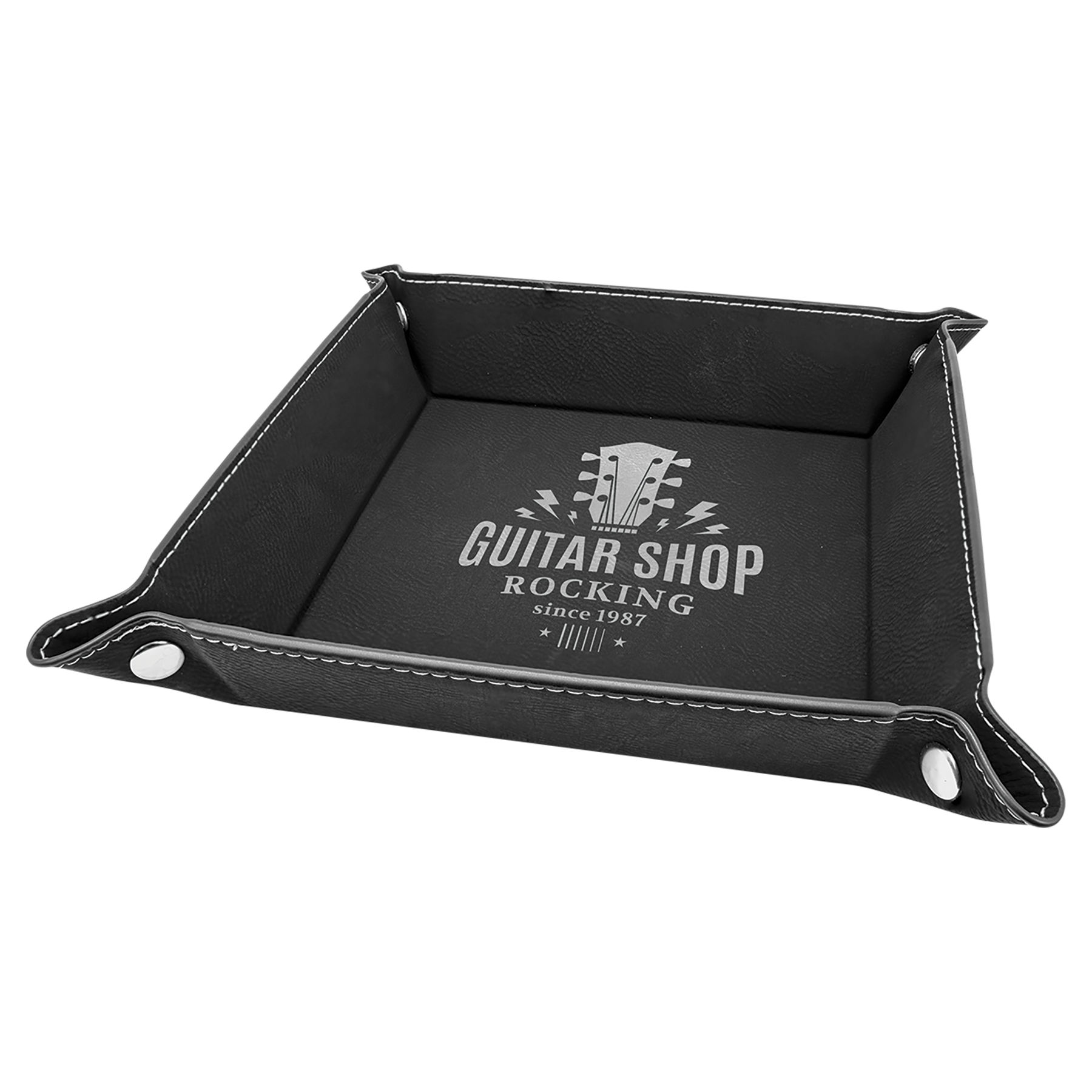 6" x 6" Black/Silver Leatherette Snap Up Tray with Silver Snaps 2