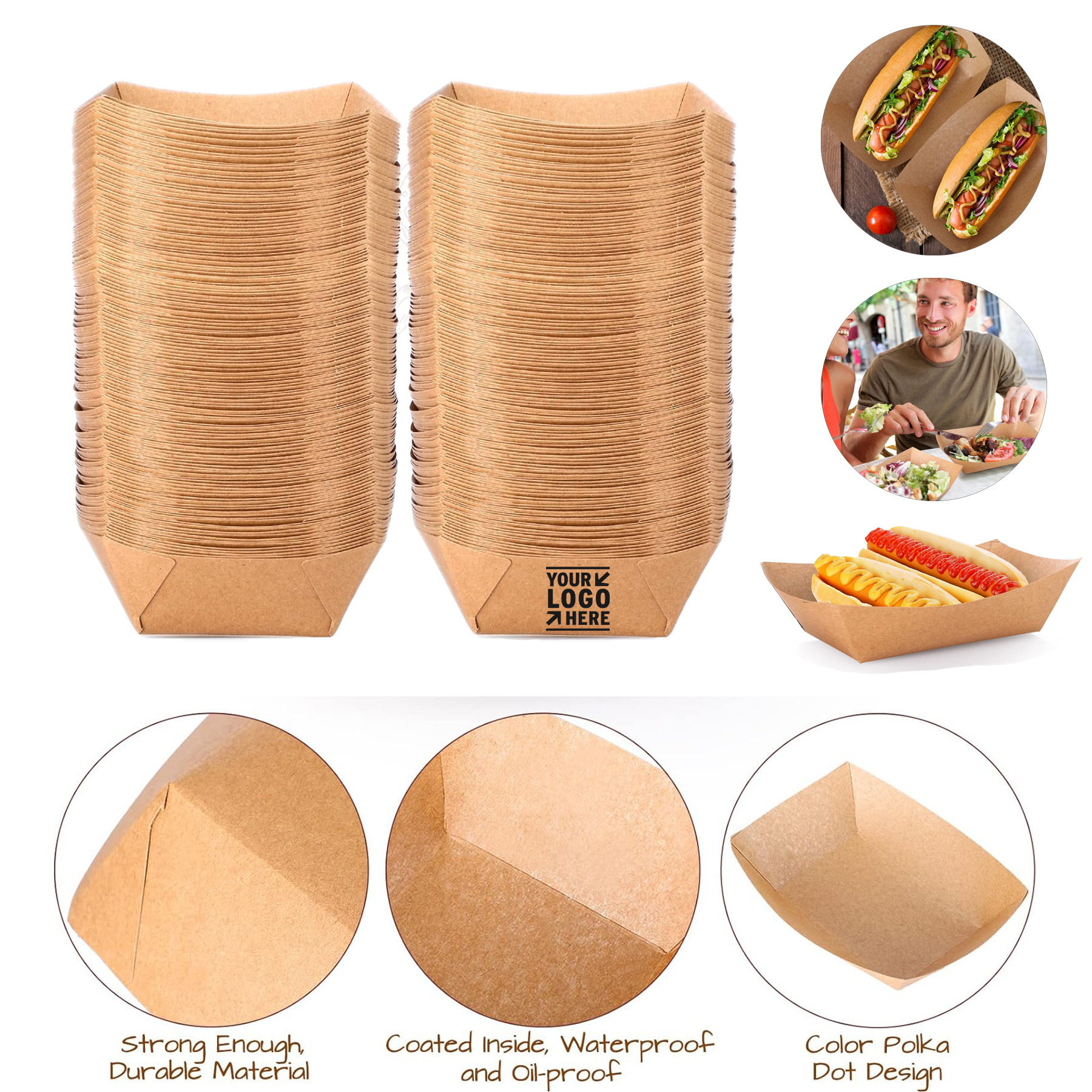 9.5 x 6.5 Inch 5 lb Disposable Kraft Paper Nacho Hot Dog BBQ Food Holder Boat Serving Tray Bulk