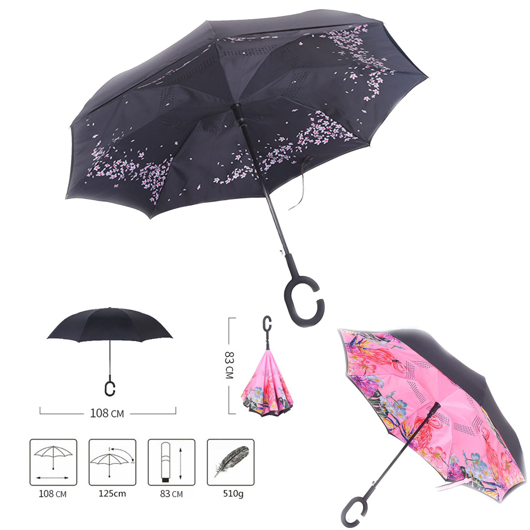 Auto-Open Reverse Inverted Inside Out Double Layer Umbrella 1