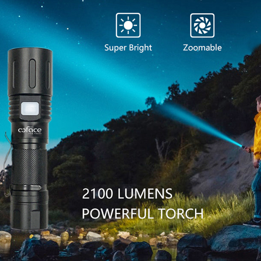 3000 Lumens Zoomable LED Flashlight Extremely Bright USB-C Powered Rechargeable 3700mAh With Power B 3