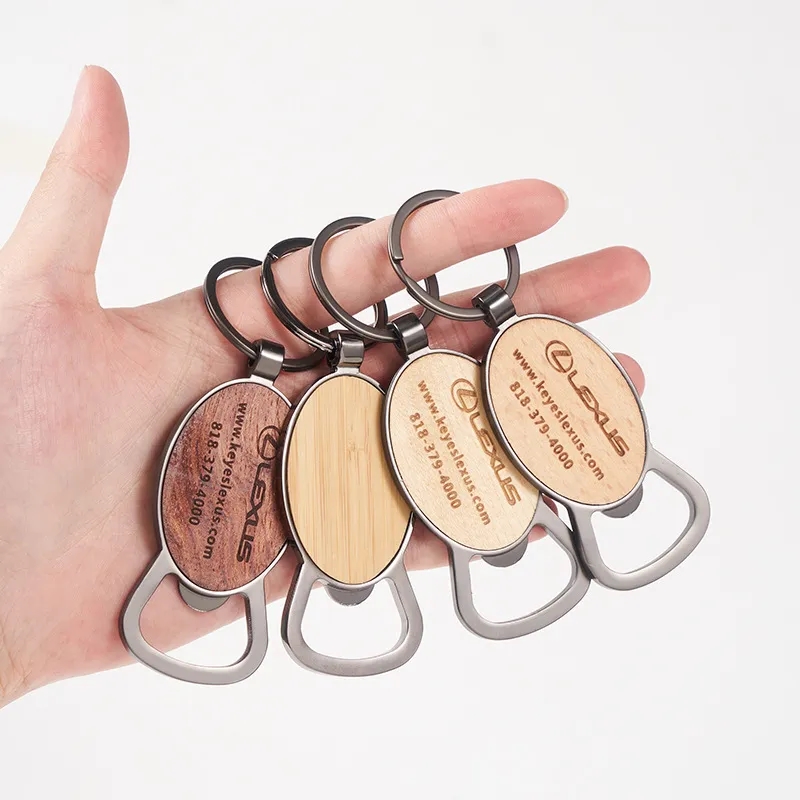 Oval Wooden Bottle Opener Keychain 2