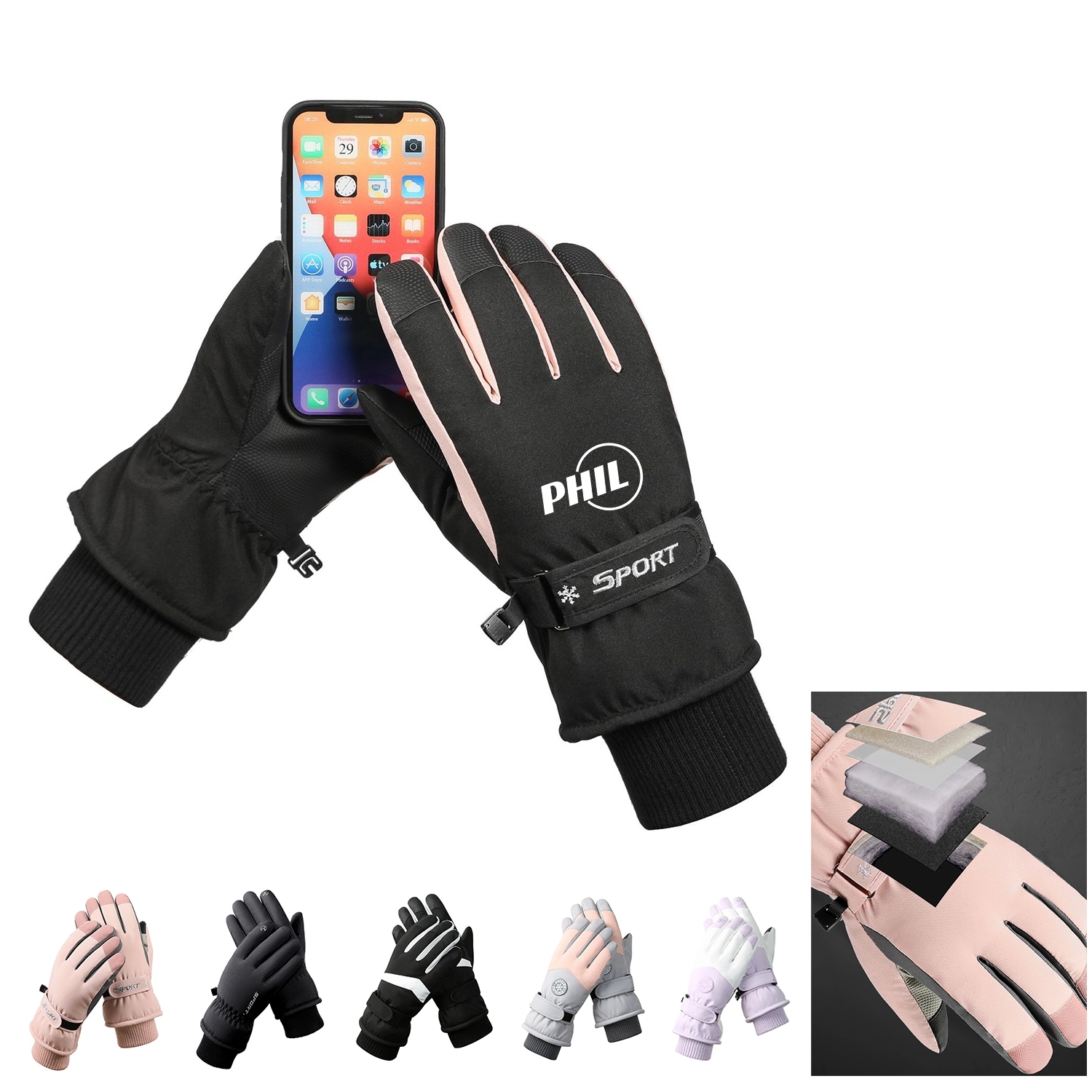 Polyester Waterproof Winter Ski Snow Gloves 2