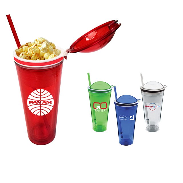 22 Oz. Snack Grabber Acrylic Tumbler Cup w/Snack Lid