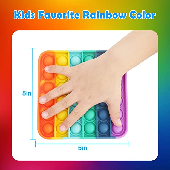 Square Shape Rainbow Color Push Pop Bubble Sensory Fidget Toy 7