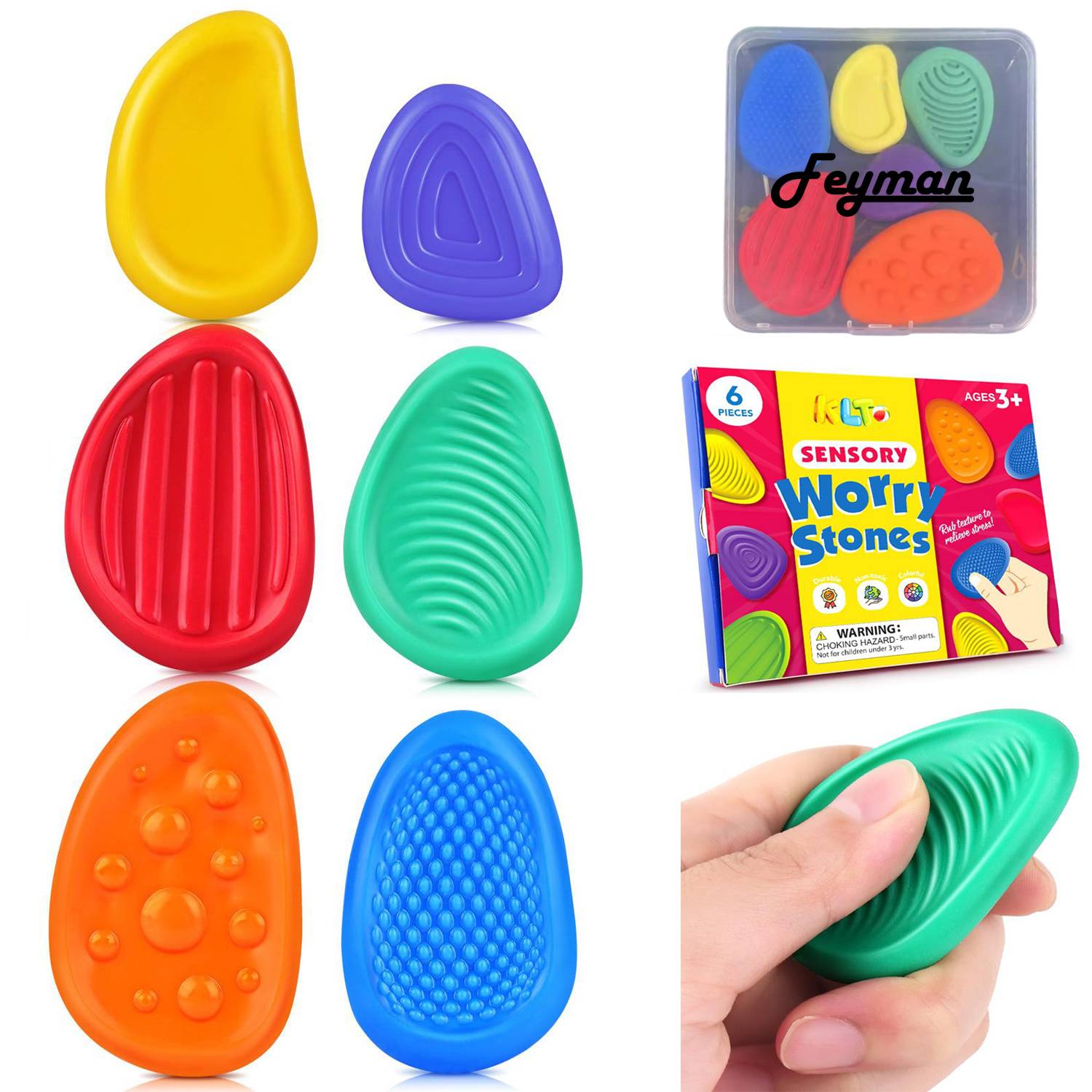 6Pack Sensory Stone Soft Silicone Decompression Toy 2