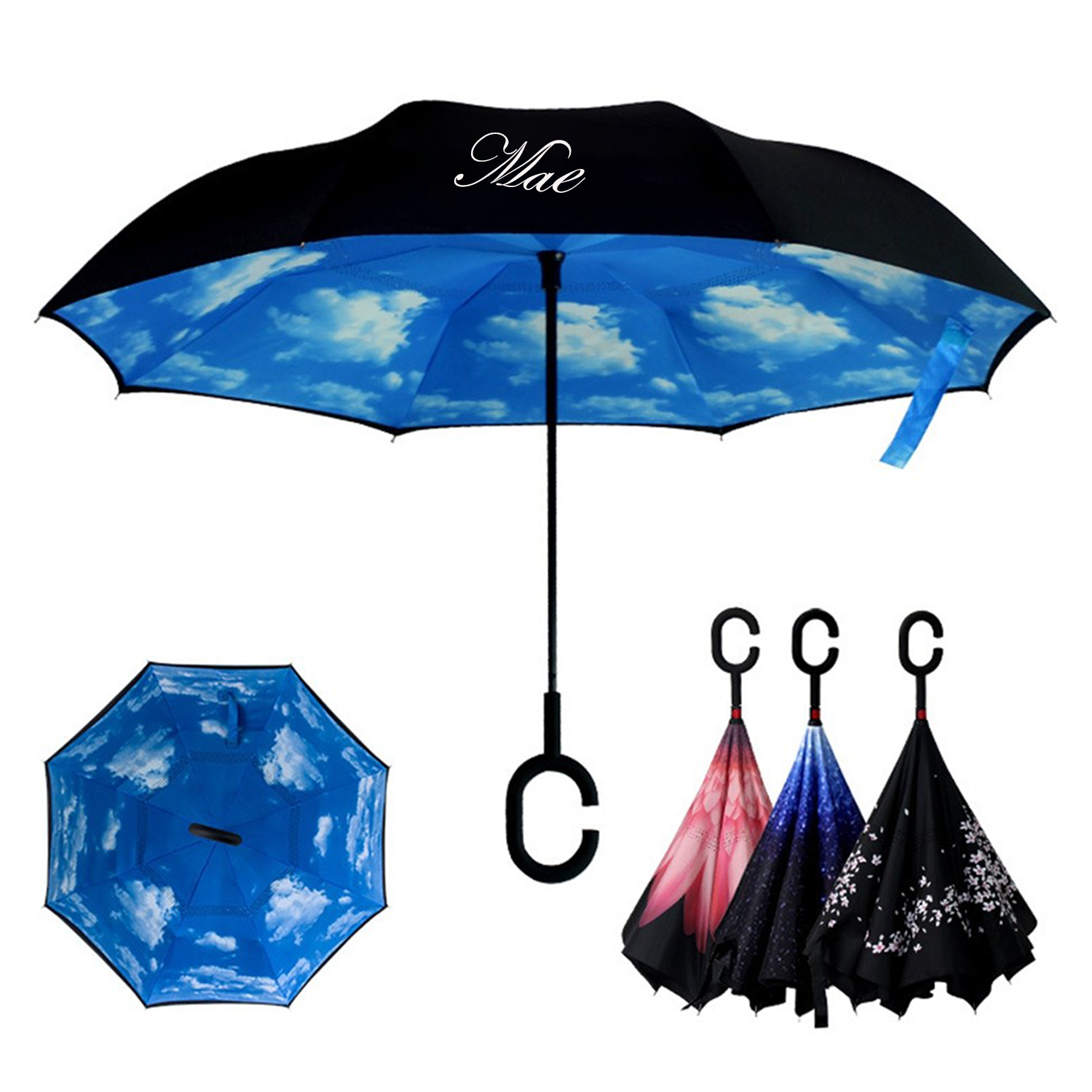 Reverse Folding Umbrella with C-Shaped Handle 1