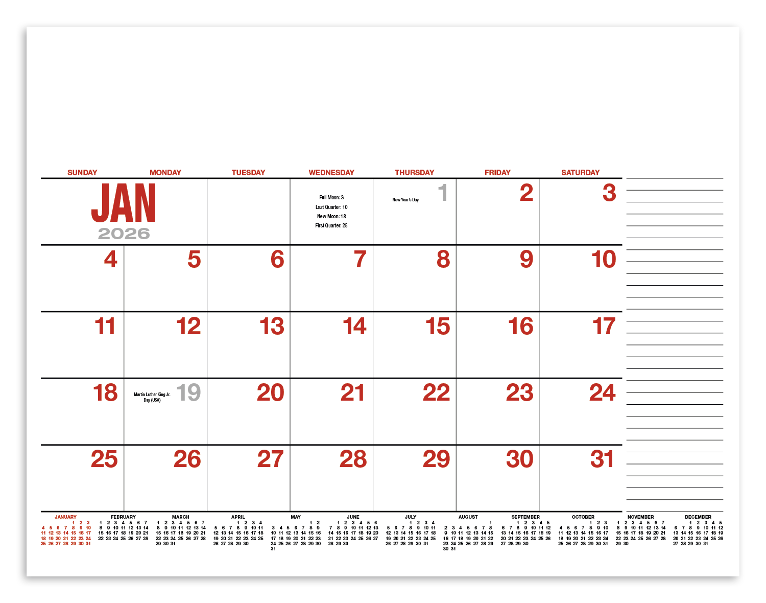 HotLine® Products 13-Month Desk Pad Calendar 62