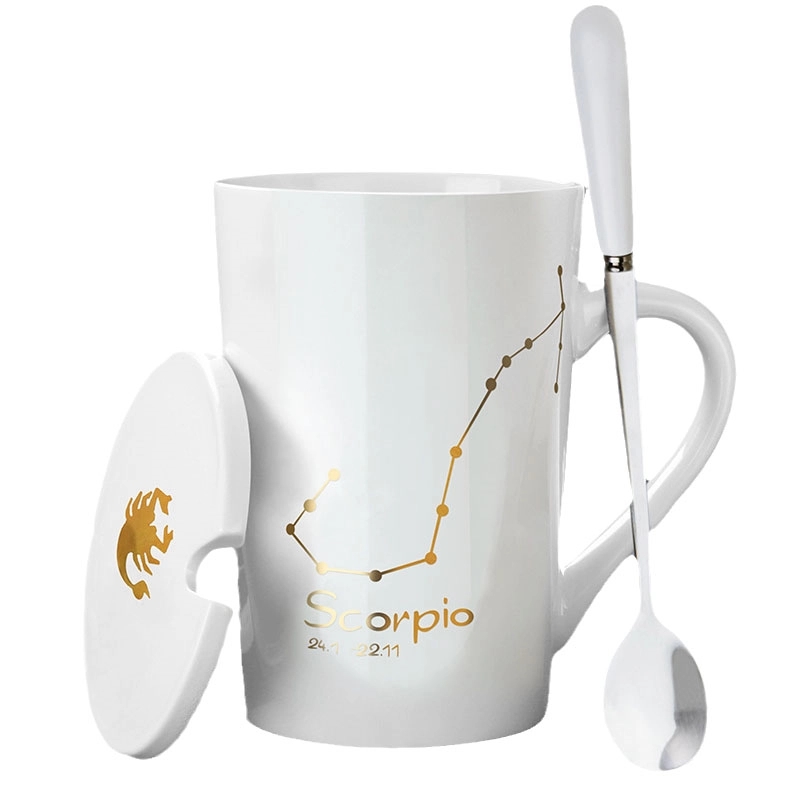 Custom 12 Constellation Ceramic Coffee Mug with lid spoon 12