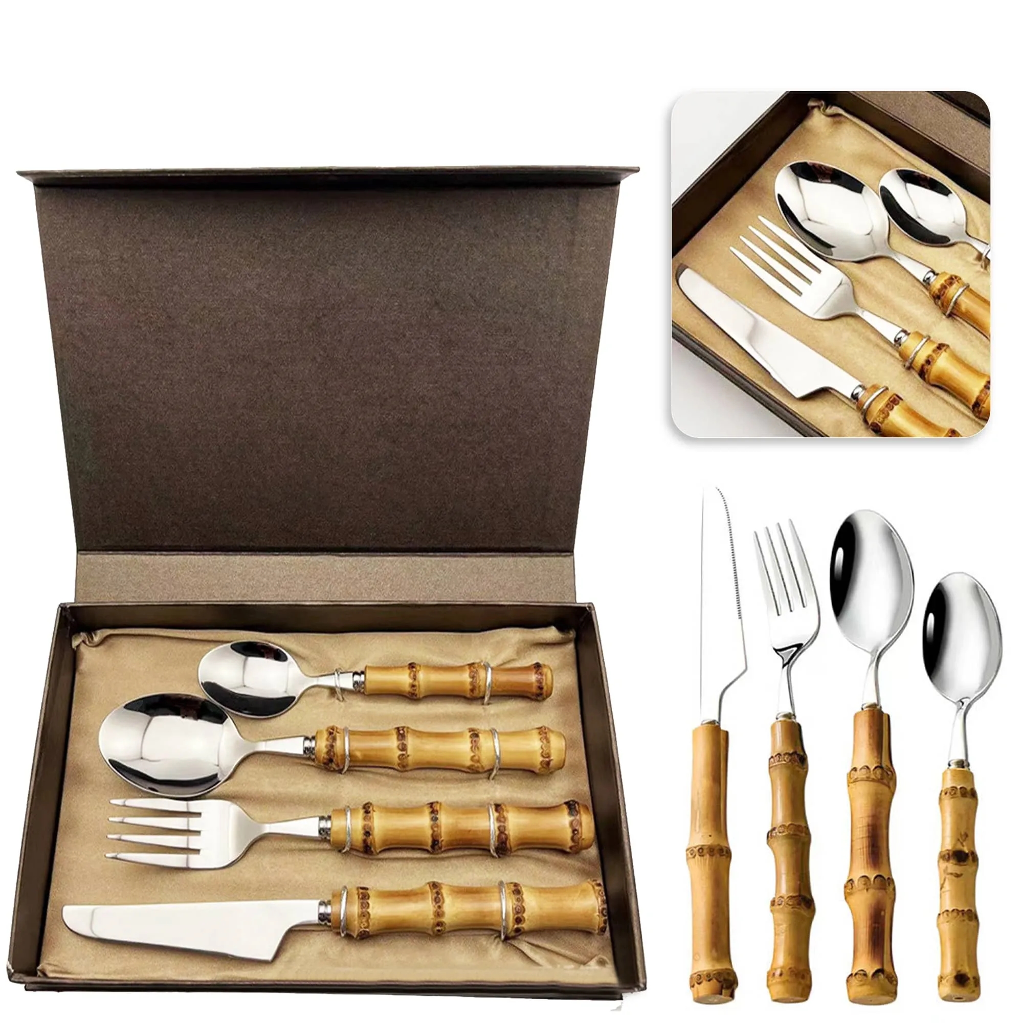 Bamboo Handle Stainless Steel Cutlery Set 2