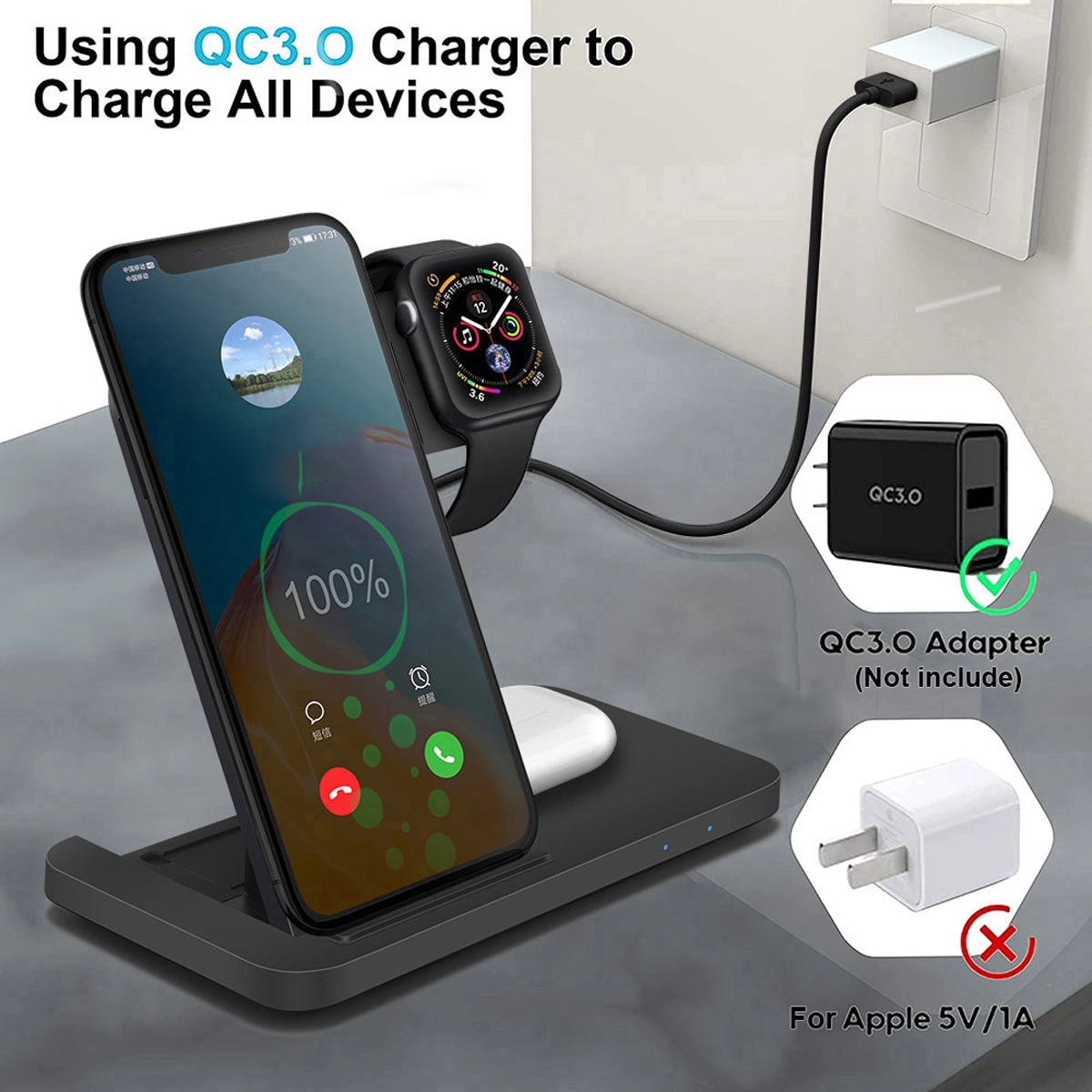 3 in 1 Qi Fast Charging Station 3