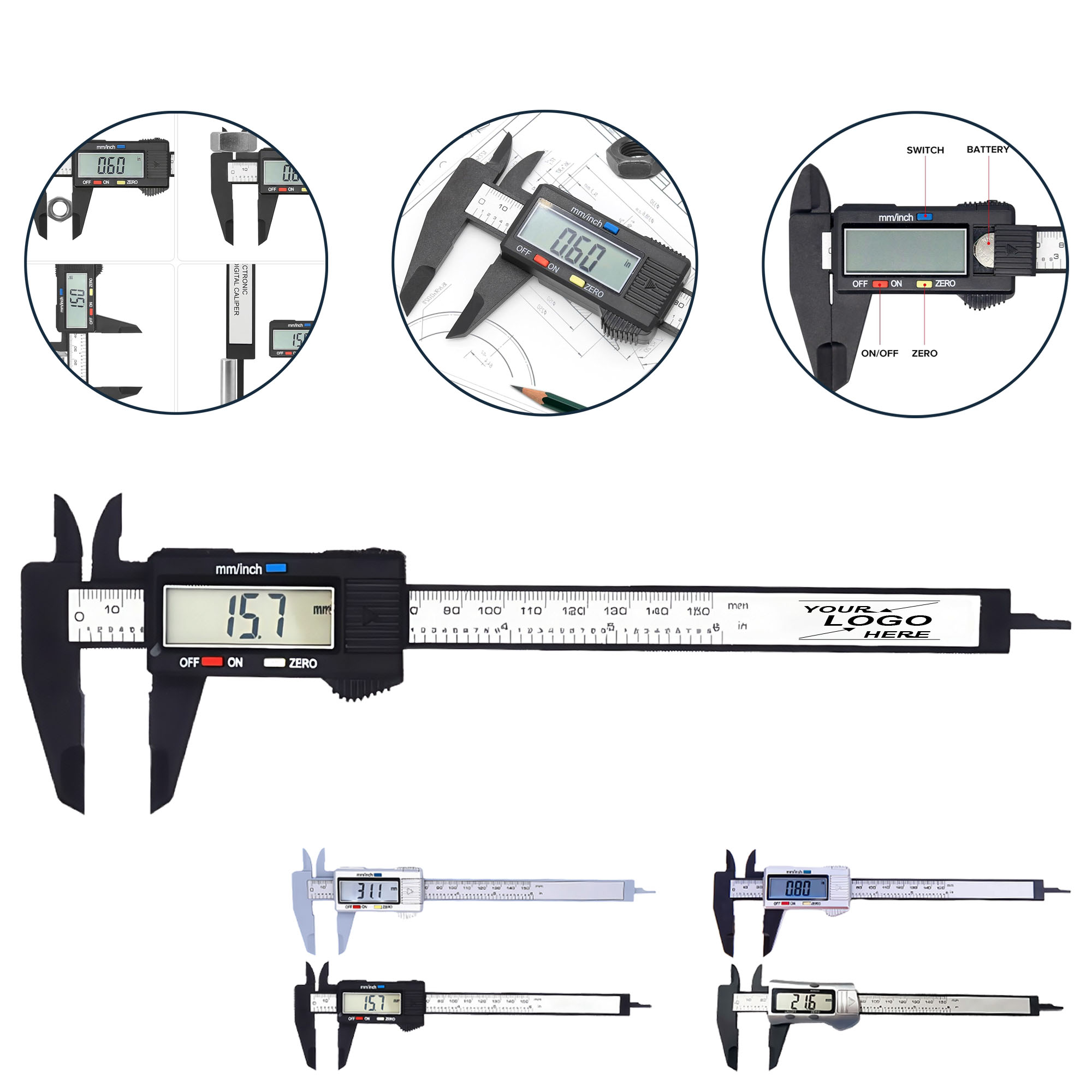 High-Strength Plastic Digital Caliper with Extra Large Screen 2