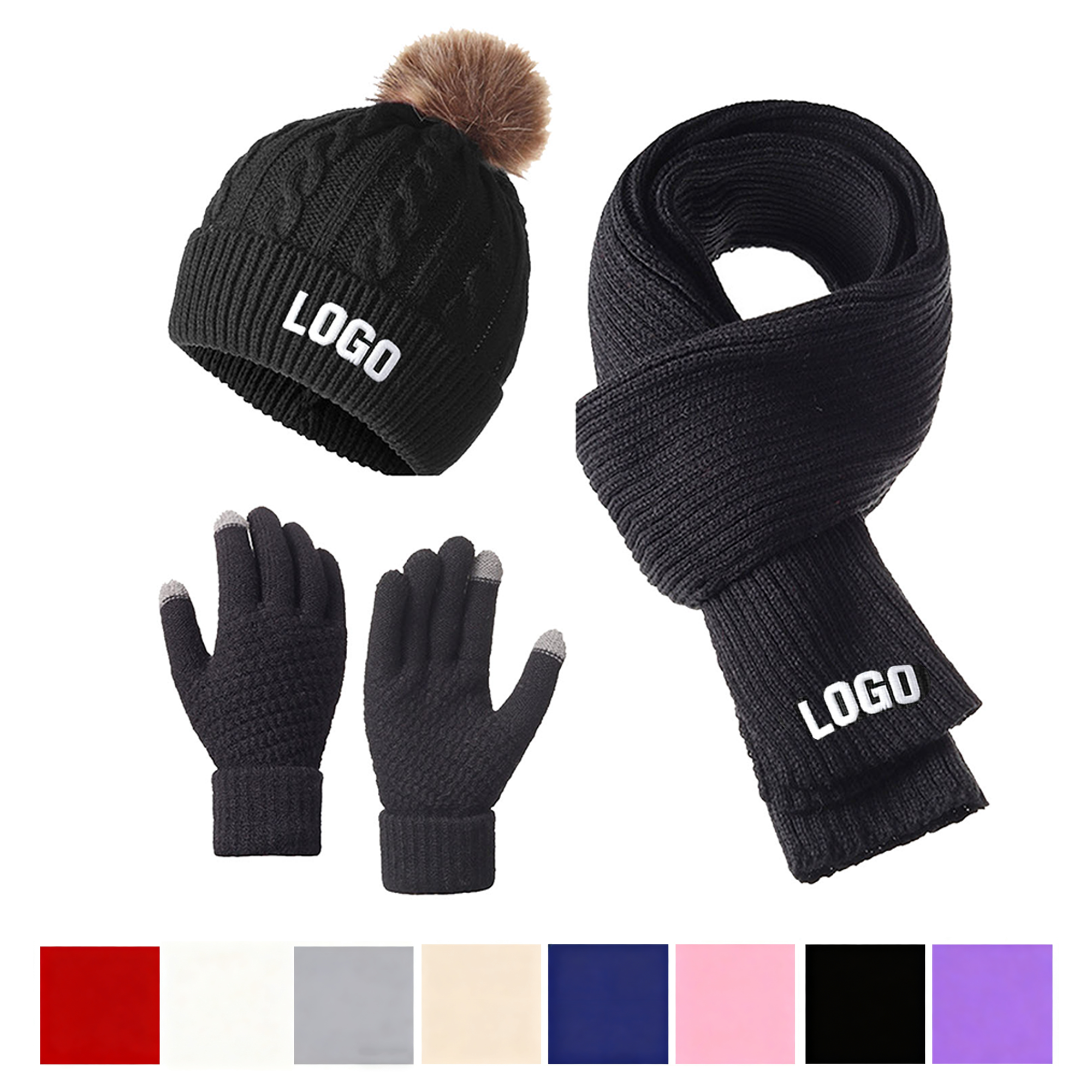 MOQ 10 Acrylic Winter Knitted Beanie Hat Scarf Glove Set 2