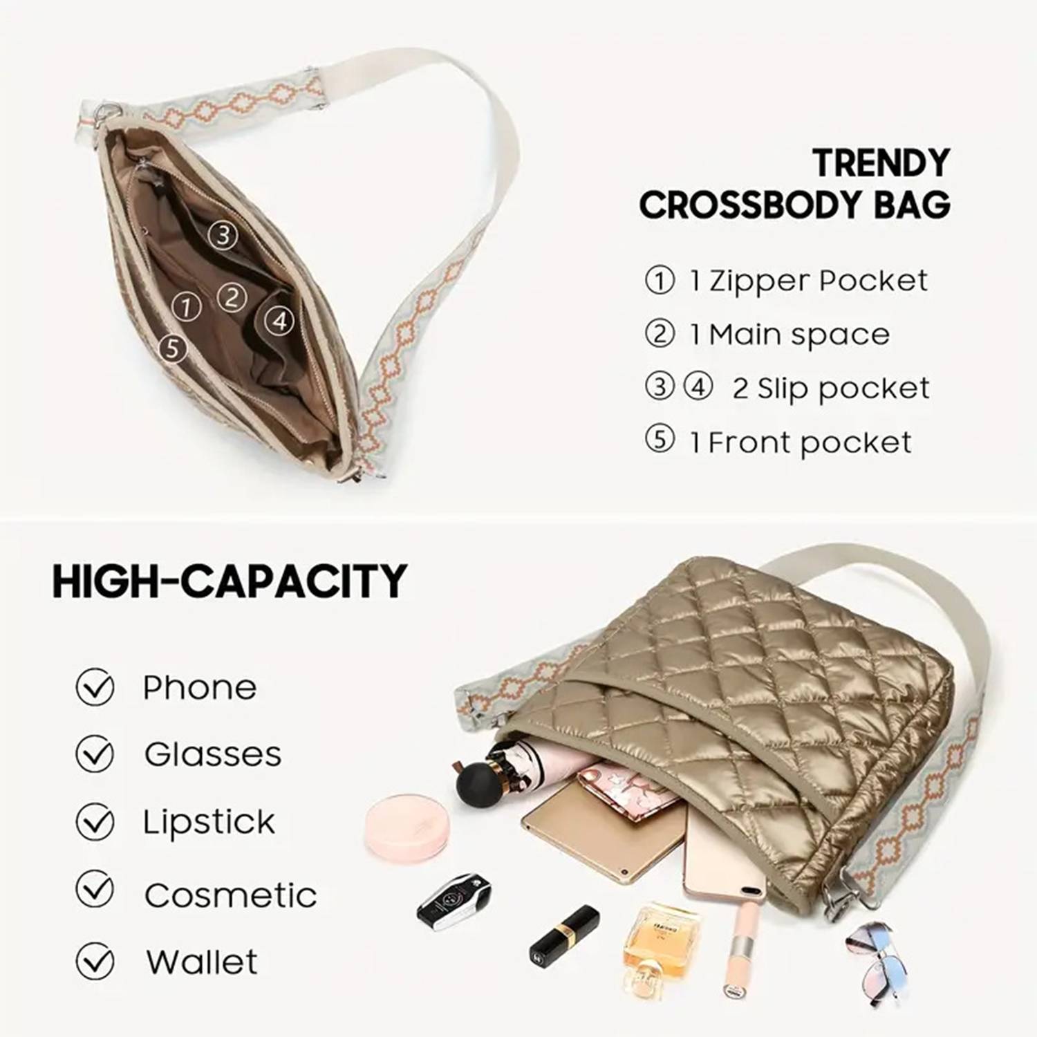 Lightweight Quilted Puffer Nylon Crossbody Bag 7