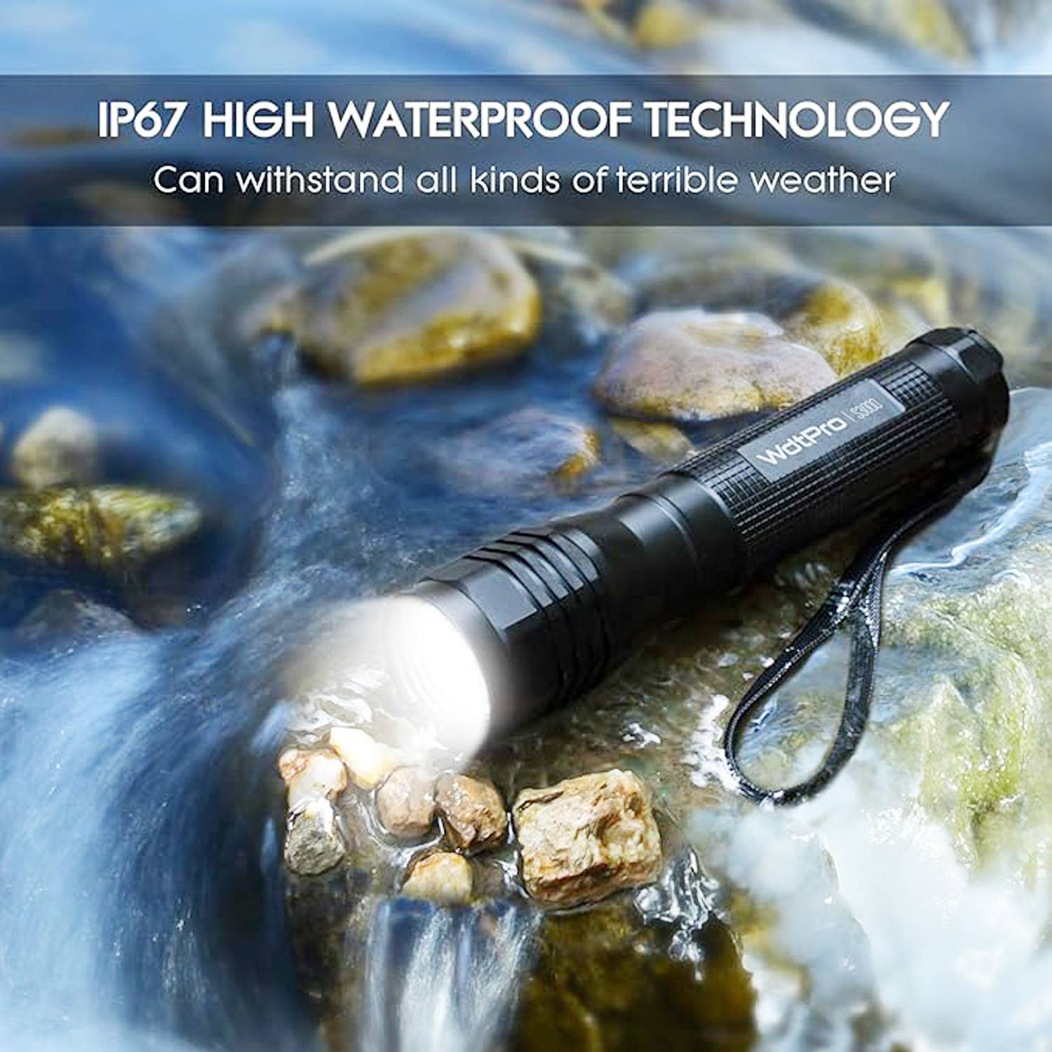 High Power Zoomable LED Flashlight - IP67 Waterproof & 4*AA 4