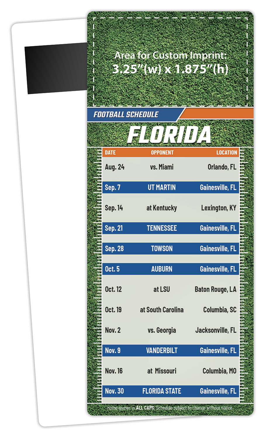 Football Schedule Laminated Card/Postcard with Magnet Strip 3.5x8.5 - 14 pt. 1