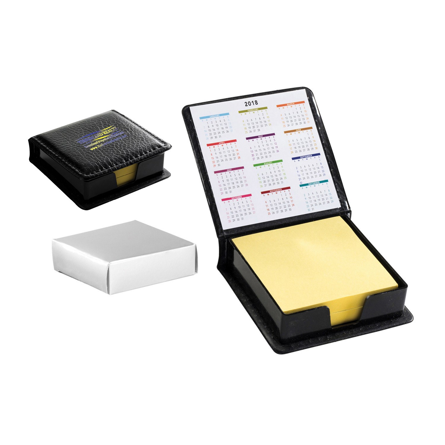Leatherette Flip-Top Calendar Box with Yellow Sticky Note Paper 3