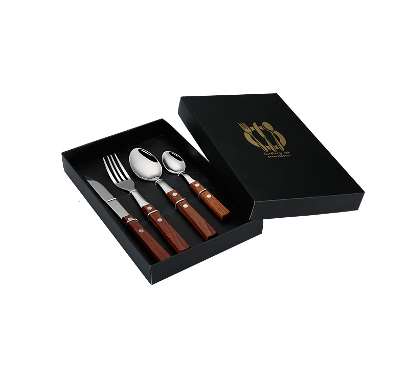 4 pcs Steak Knife Fork Spoon Set Wooden Handle 3