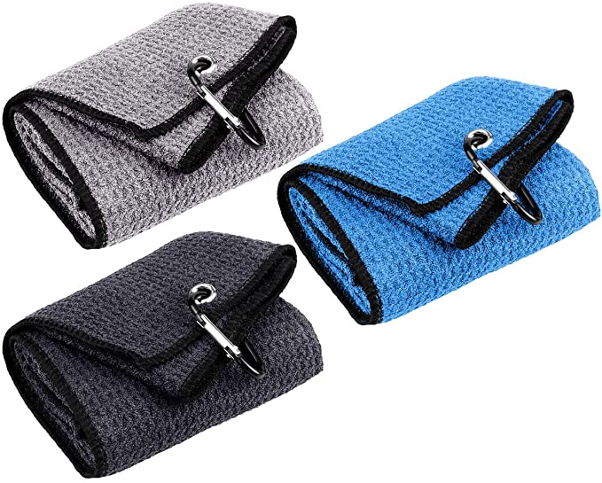 Tri-fold Premium Microfiber Fabric Golf Towel / Heavy Duty Carabiner Clip 6