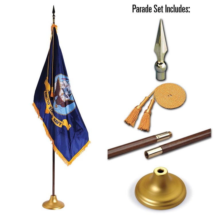 US Navy Military Flag Indoor and Parade Set - 3' x 5' - Nylon 1