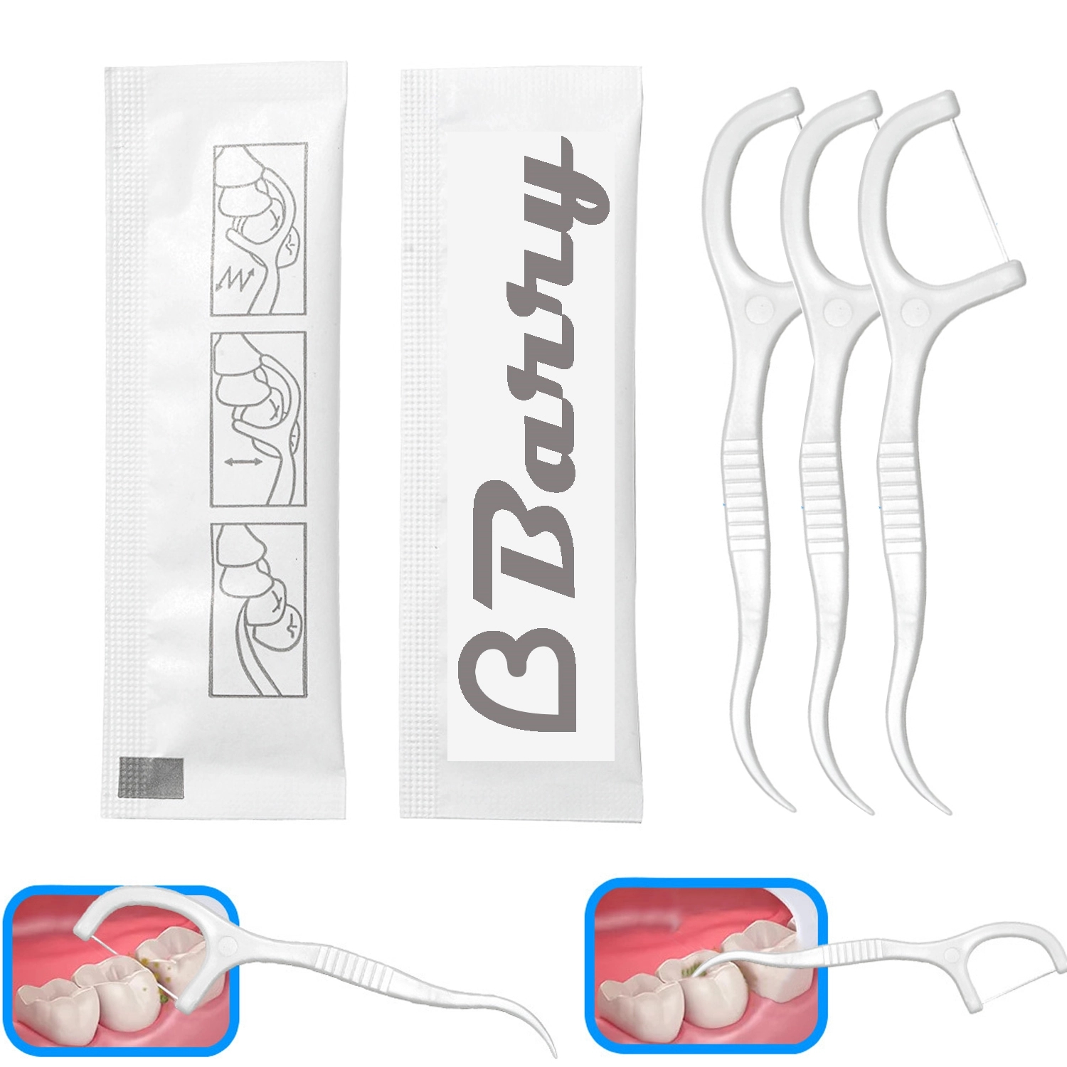 White Individually Packaged Dental Floss Sticks 1