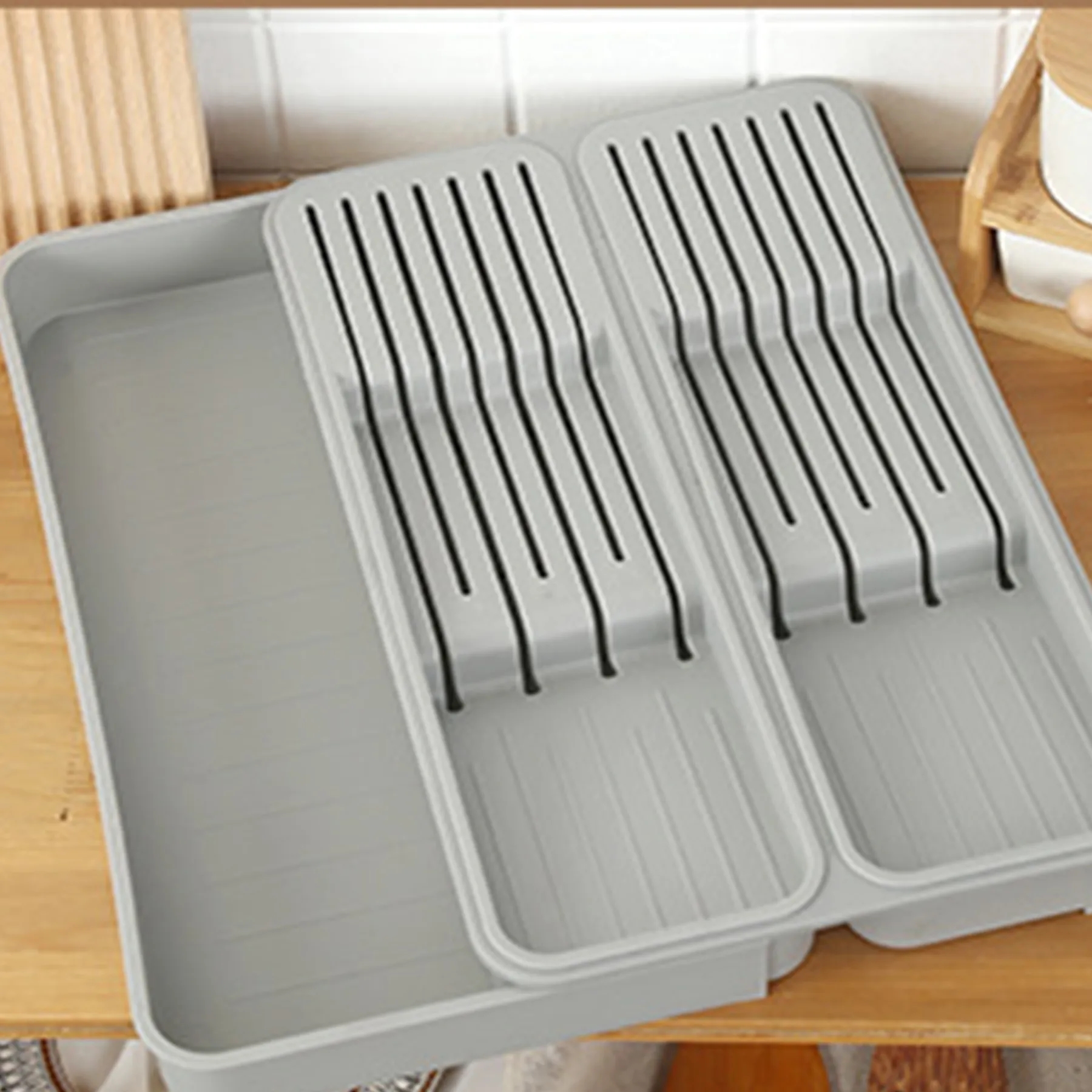 Polypropylene Double-Knife Rack Kitchen Drawer Storage Box 4