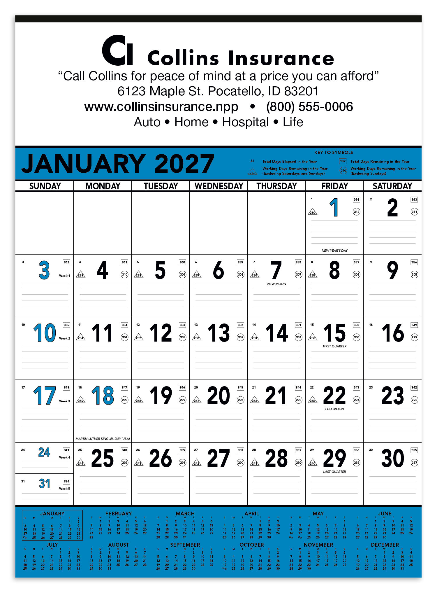 Triumph® Calendars Blue & Black Contractor Memo Calendar 18