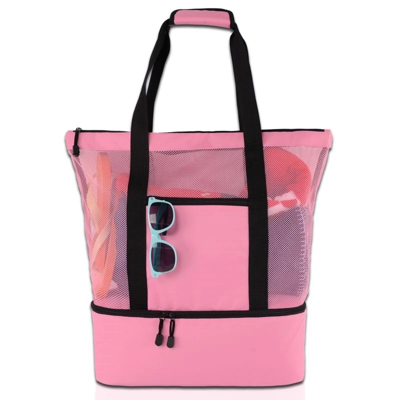 Large Mesh Beach Tote Bag With Cooler Bottom 7