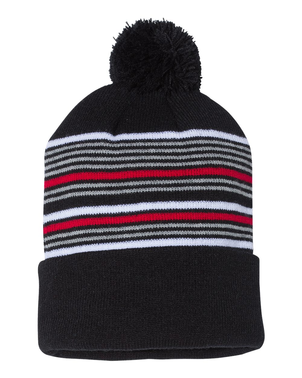 12" Striped Pom-Pom Cuffed Beanie - SP60 16