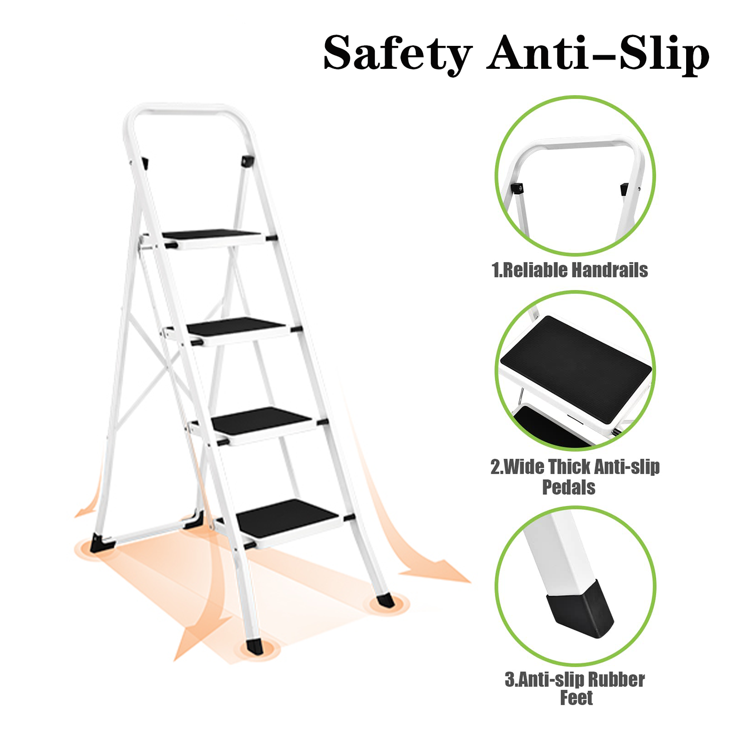 White Anti-Slip Four-Step Folding Ladder 3