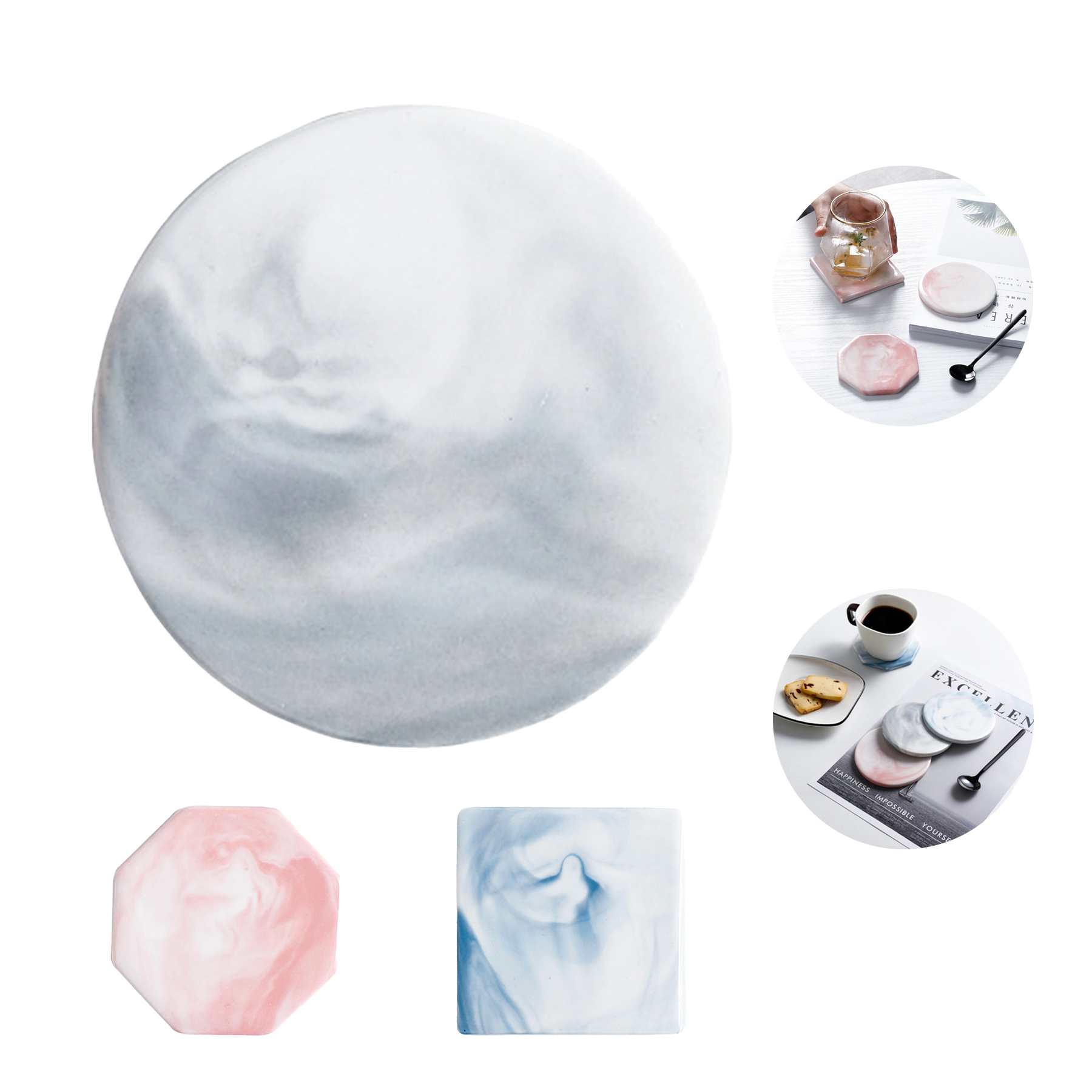 Marble Surface Ceramic Stone Coasters For Drinks 3