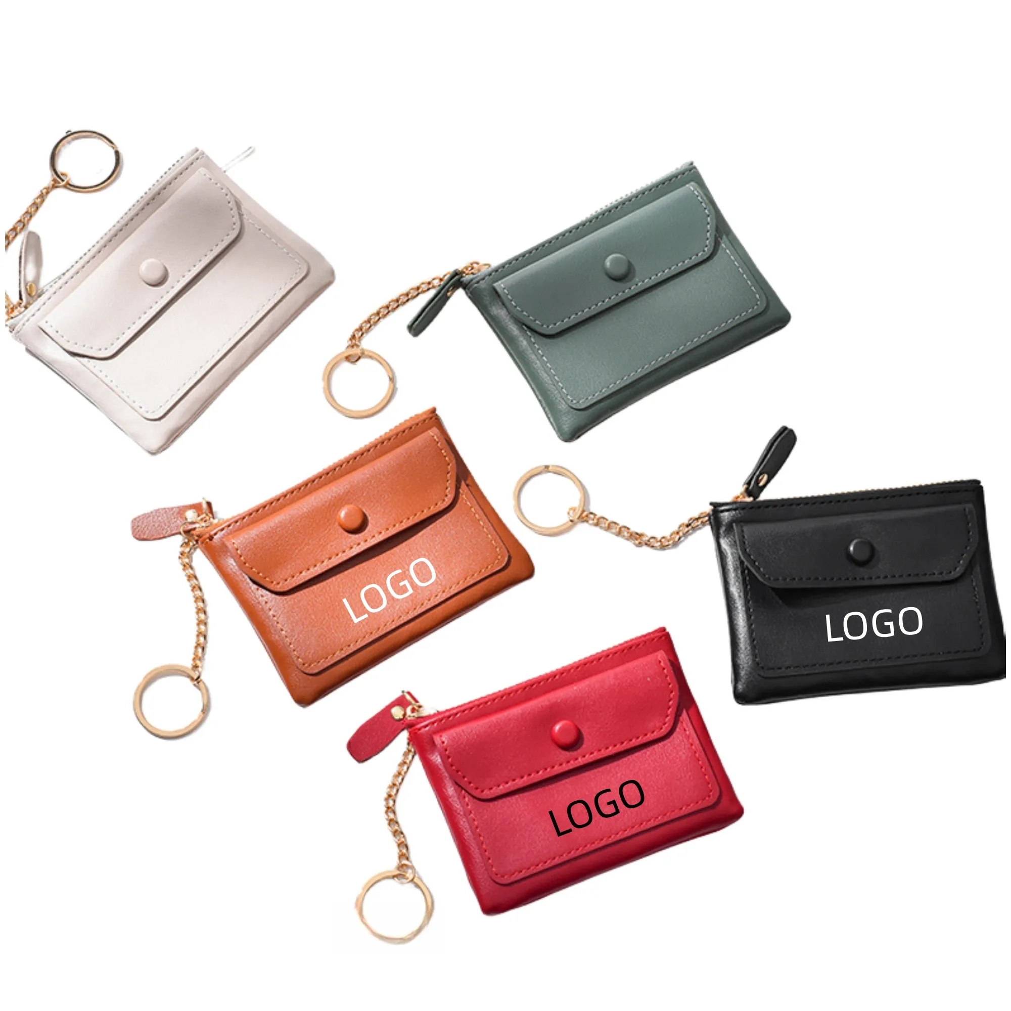 Mini PU Zipper Coin Purse With Keychain 2