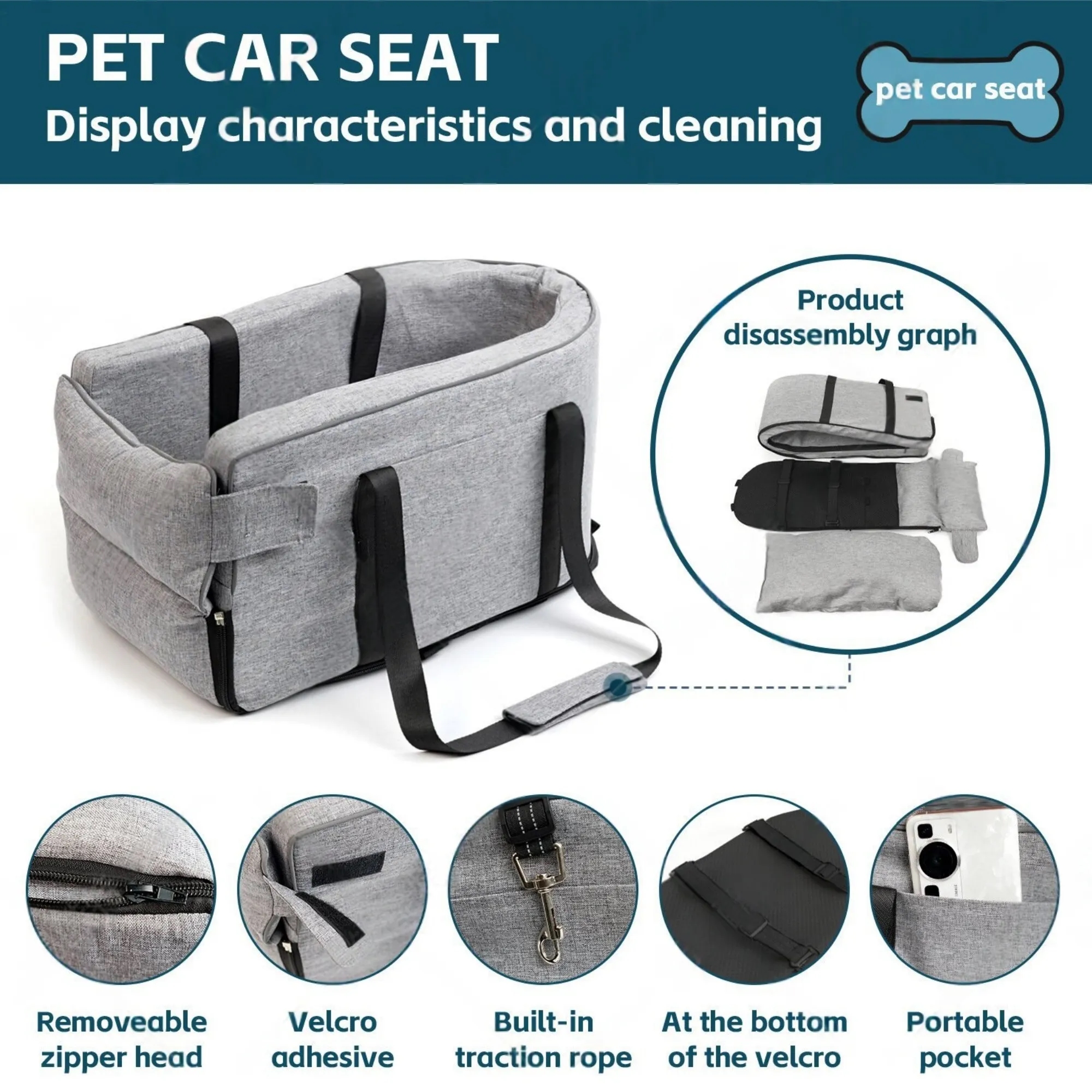 Pet Car Seat Bed - Portable Design For Travel 4