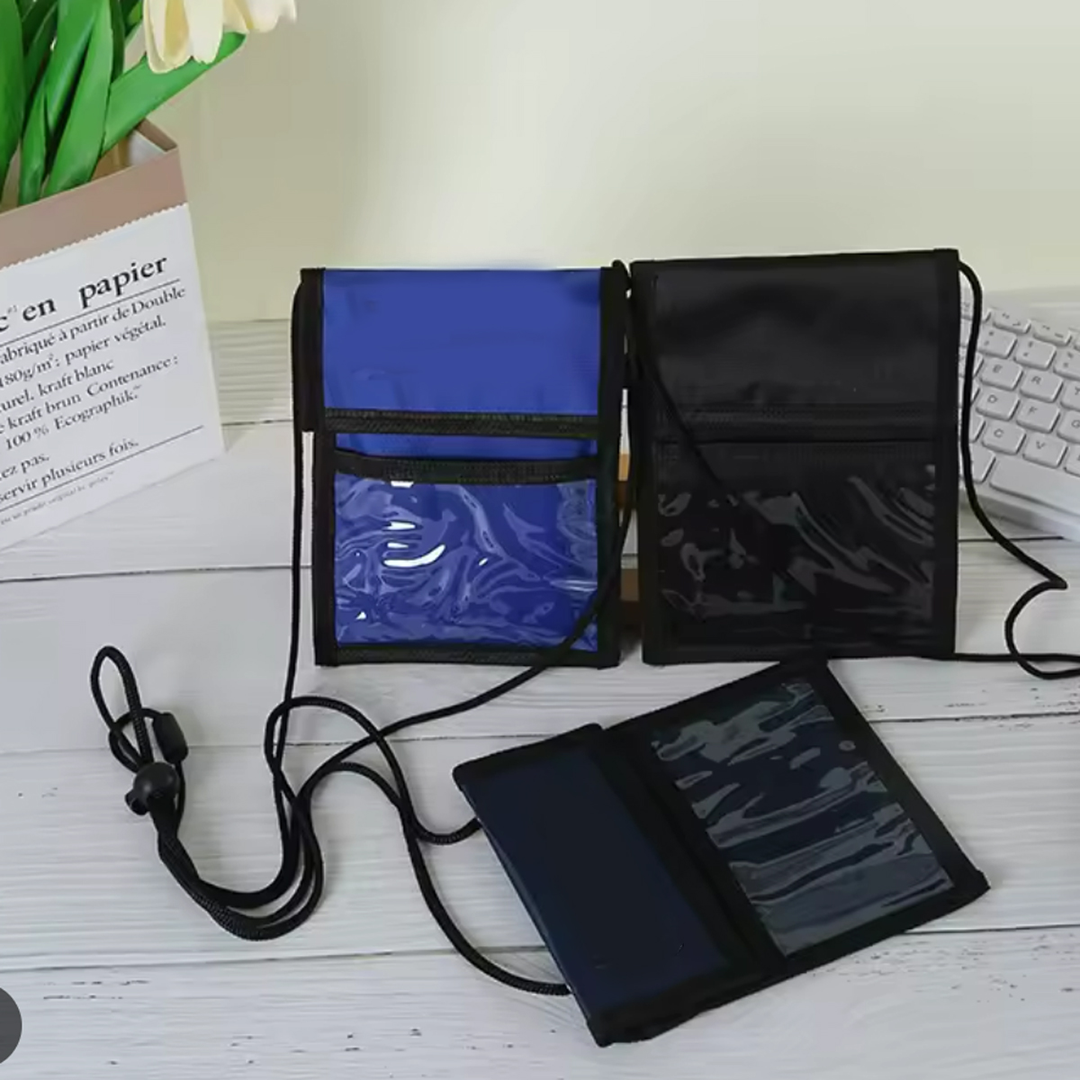 Neck Wallet Badge Holder with Zipper Pockets and ID Window 3