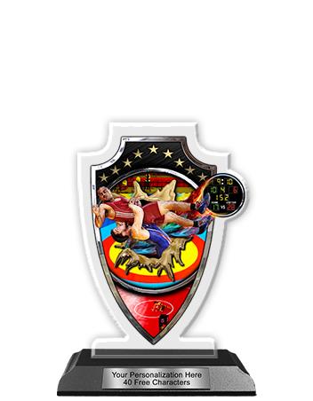 Acrylic Trophy: 6" Arrow Head, Wrestling Field Des 1