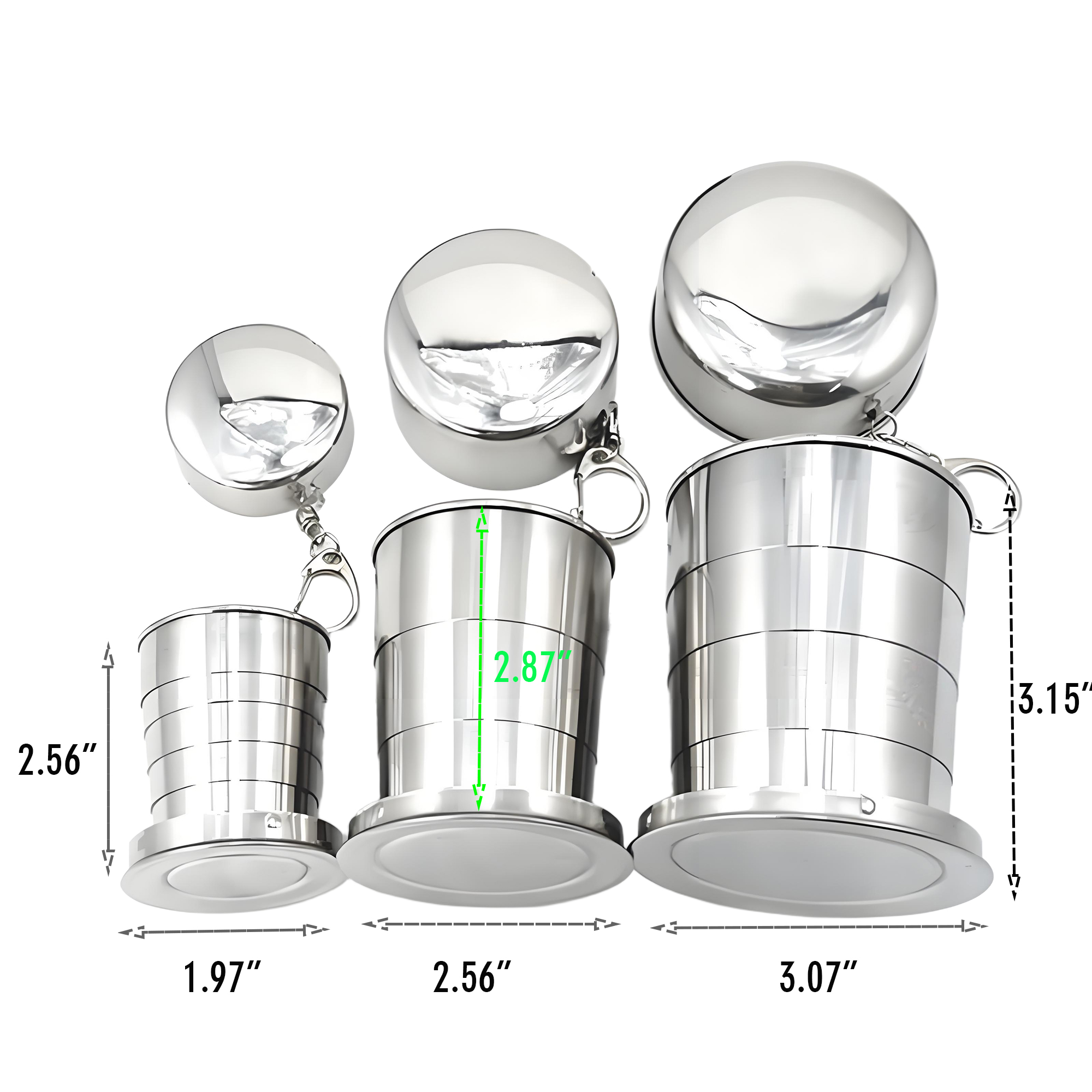 Stainless Steel Telescopic Folding Camping Cup with Keychain 3