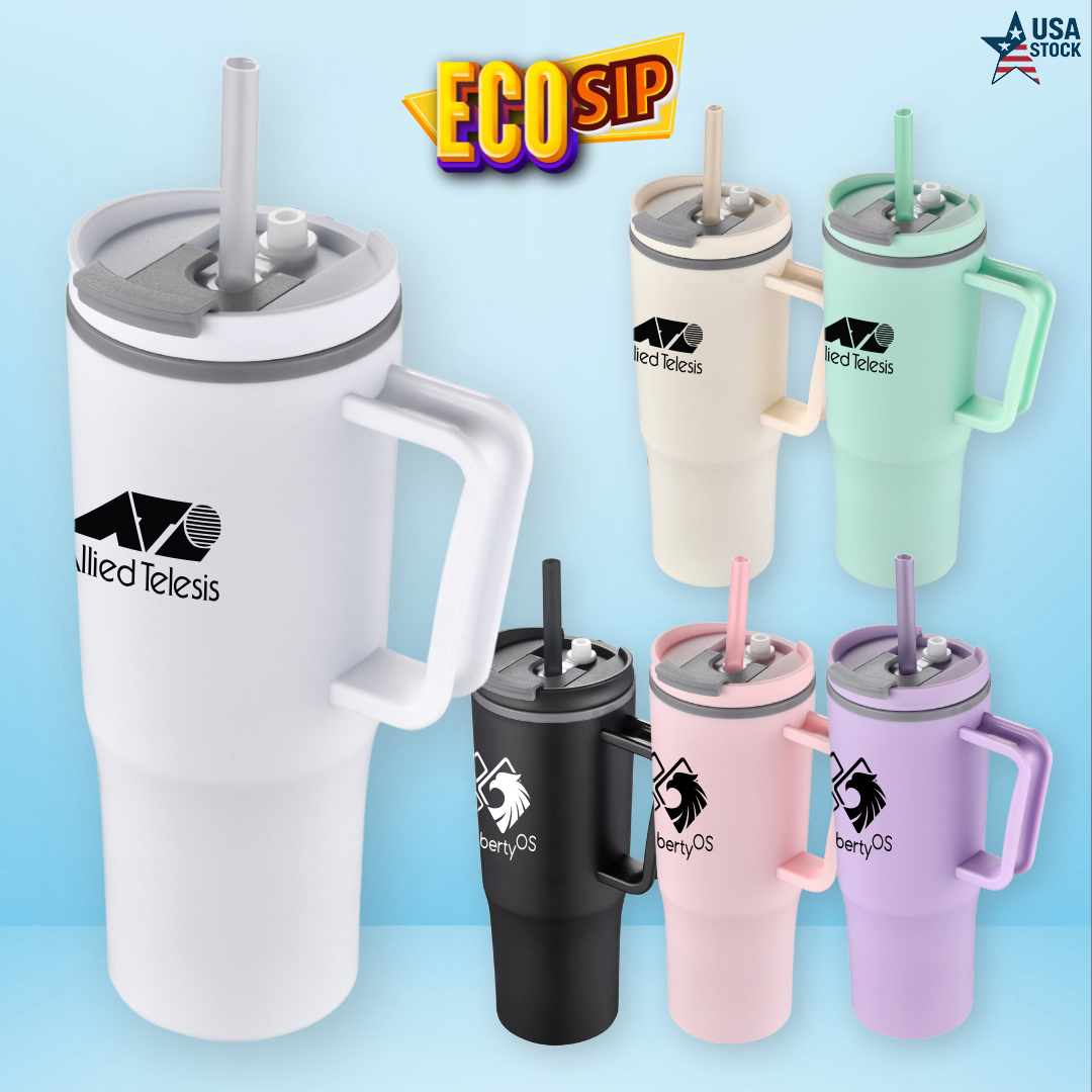 EcoSip 30oz Double Wall Plastic Travel Tumbler with Handle & Straw 1