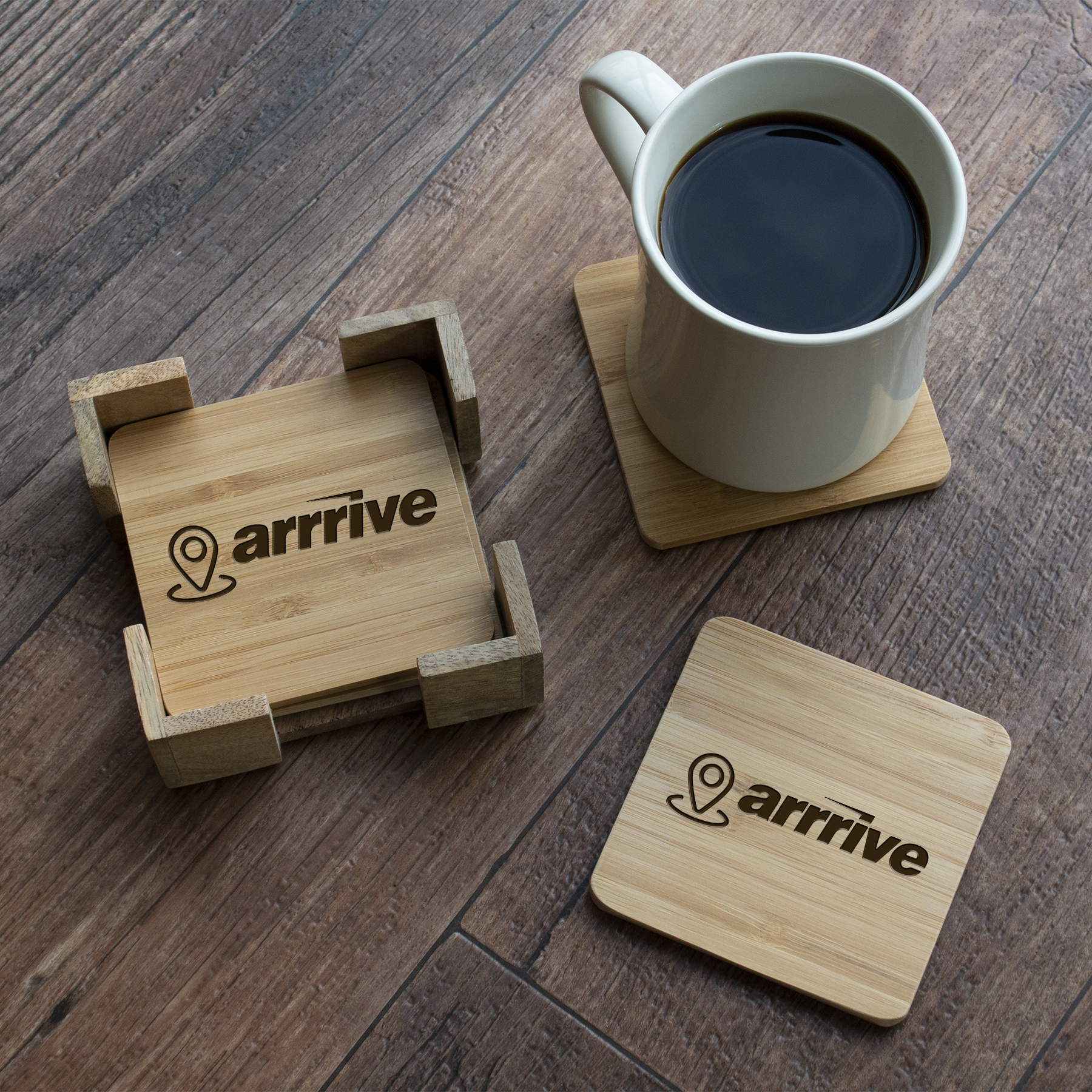 Bamboo Coasters: 4 Pc. Square Set with Stand 2