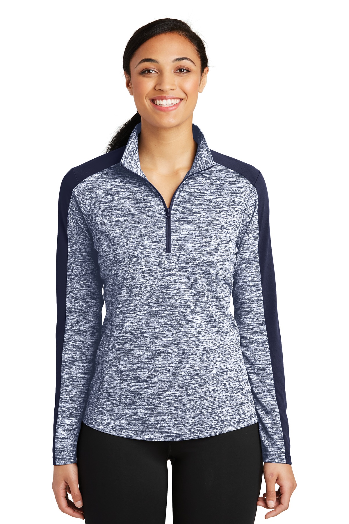 Sport-Tek Women's PosiCharge Electric Heather Colorblock 1/4-Zip Pullover. LST397 3