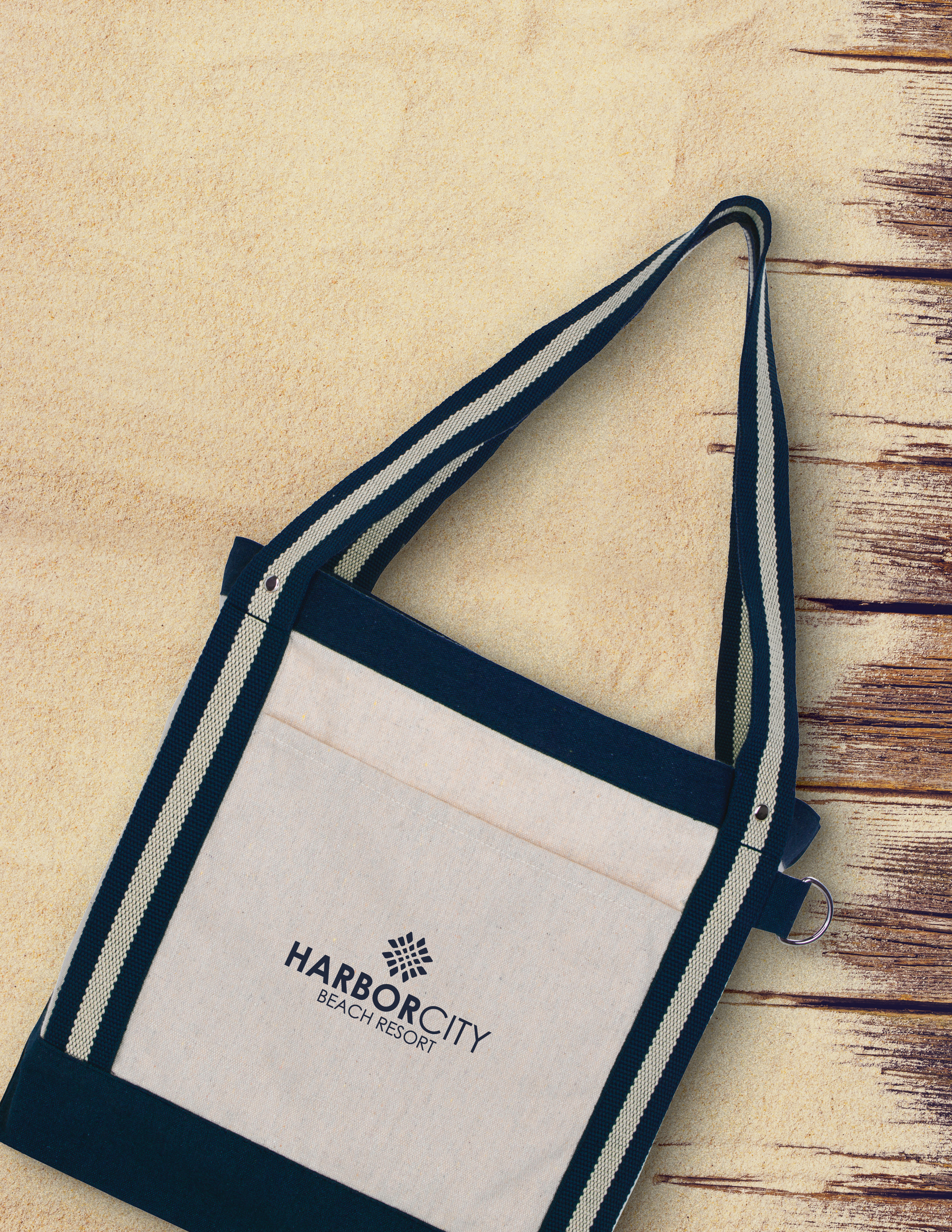 V Natural Striped Recycled Cotton Boat Tote