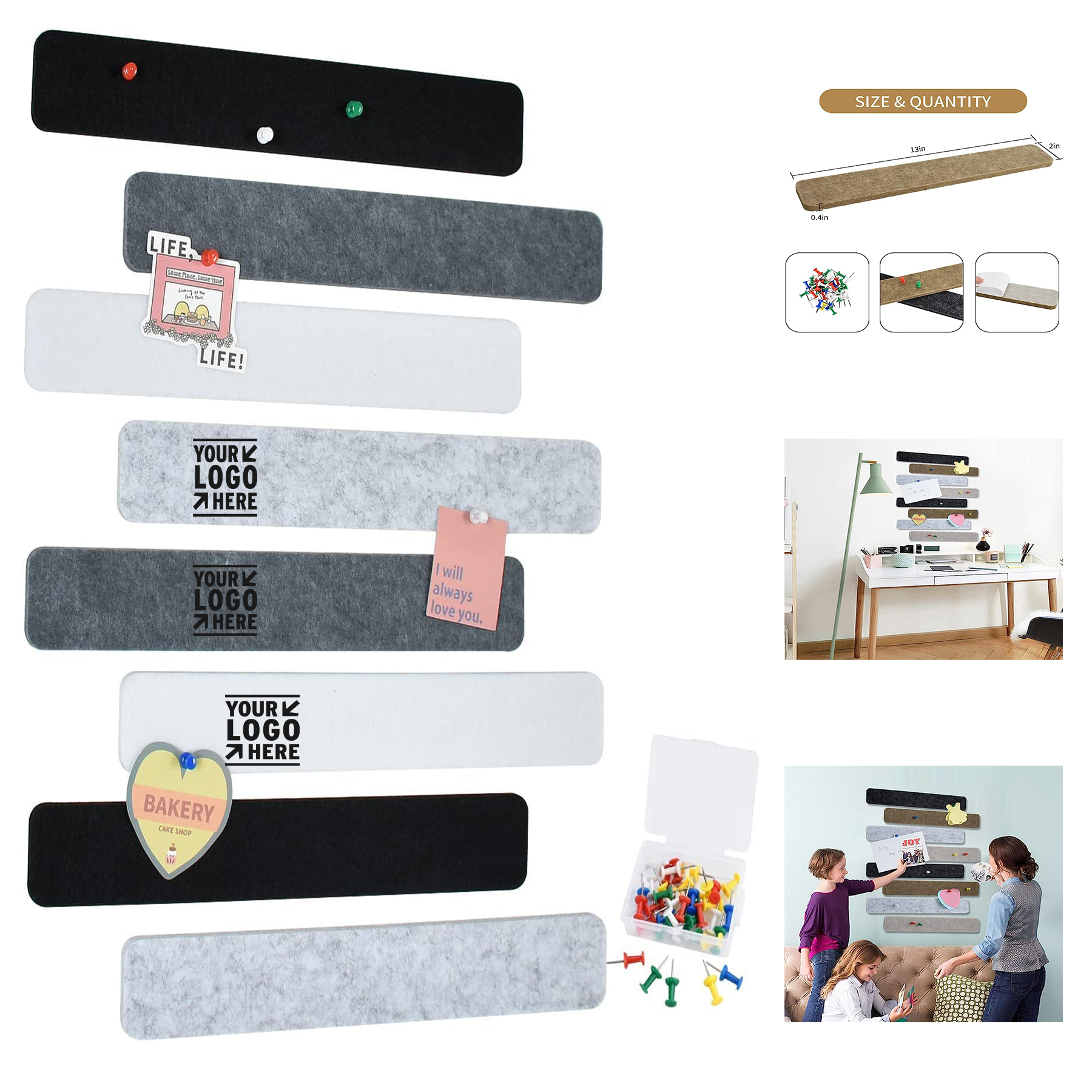 13 x 1.97 x 0.47 inches Self-Adhesive Bulletin Cork Board Bar Strips Pushpins  Sticky Notes