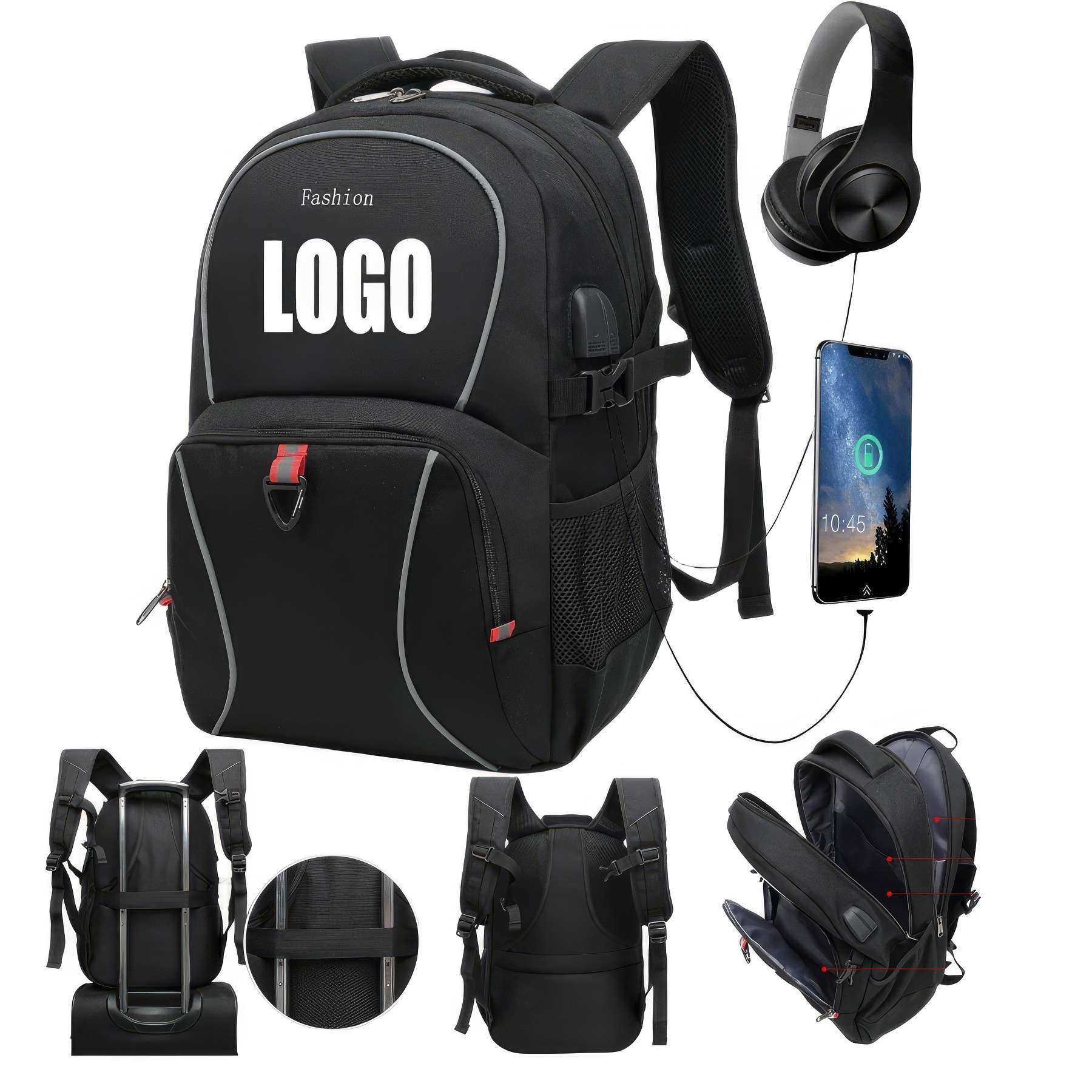 Waterproof Leisure Travel Backpacks with USB Charging Port 2